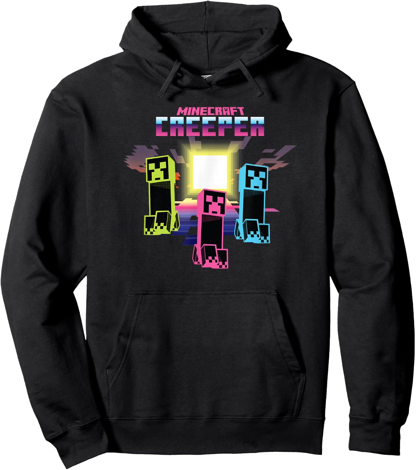Minecraft Creeper Bright Neon Poster Hoodie - Hoodie | Black