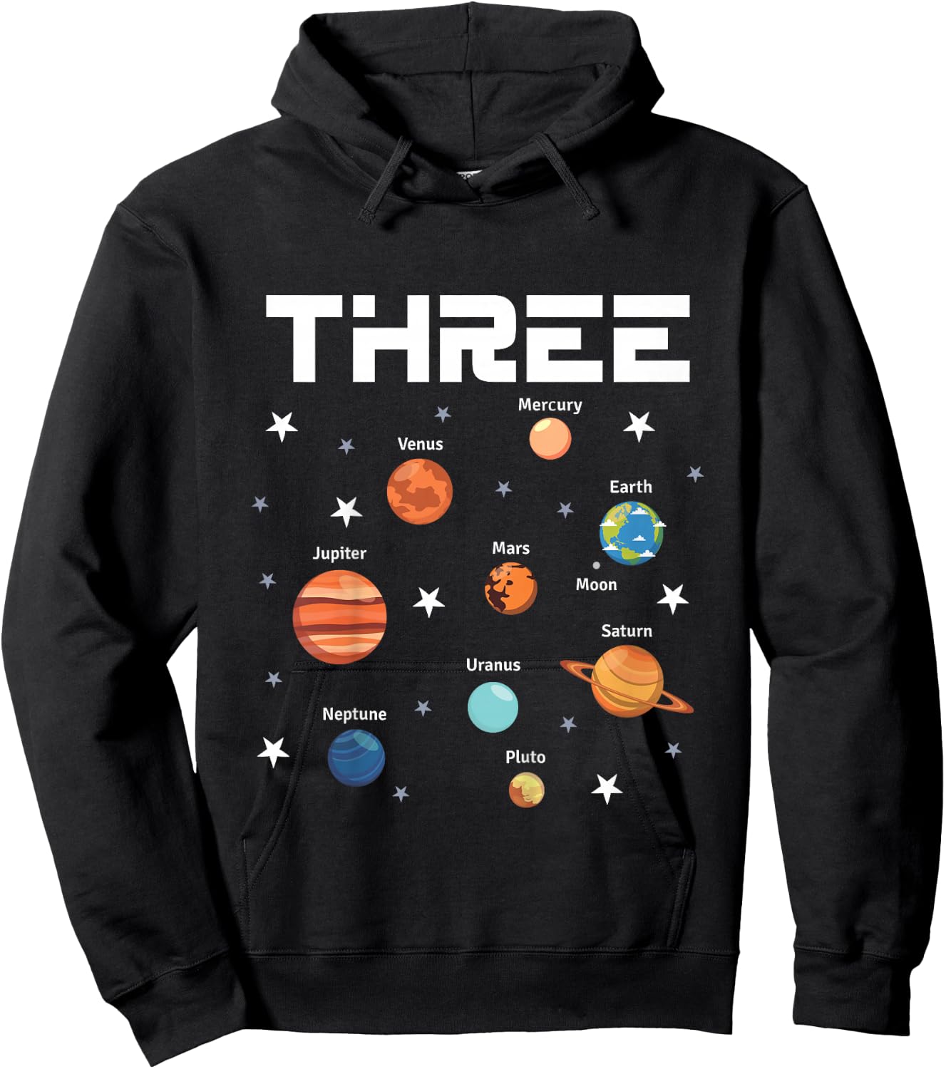 3 Year Old Outer Space Birthday Party Solar Planets 3rd Gift Hoodie - Hoodie | Black