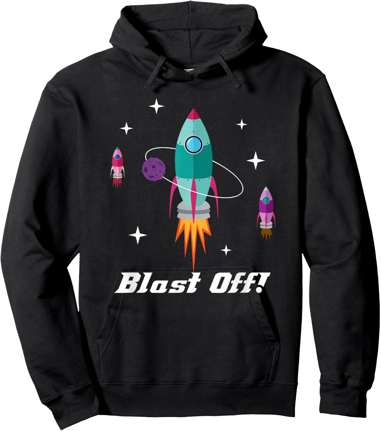 Blast Off Outer Space Rocketship Shirt Hoodie - Hoodie | Black