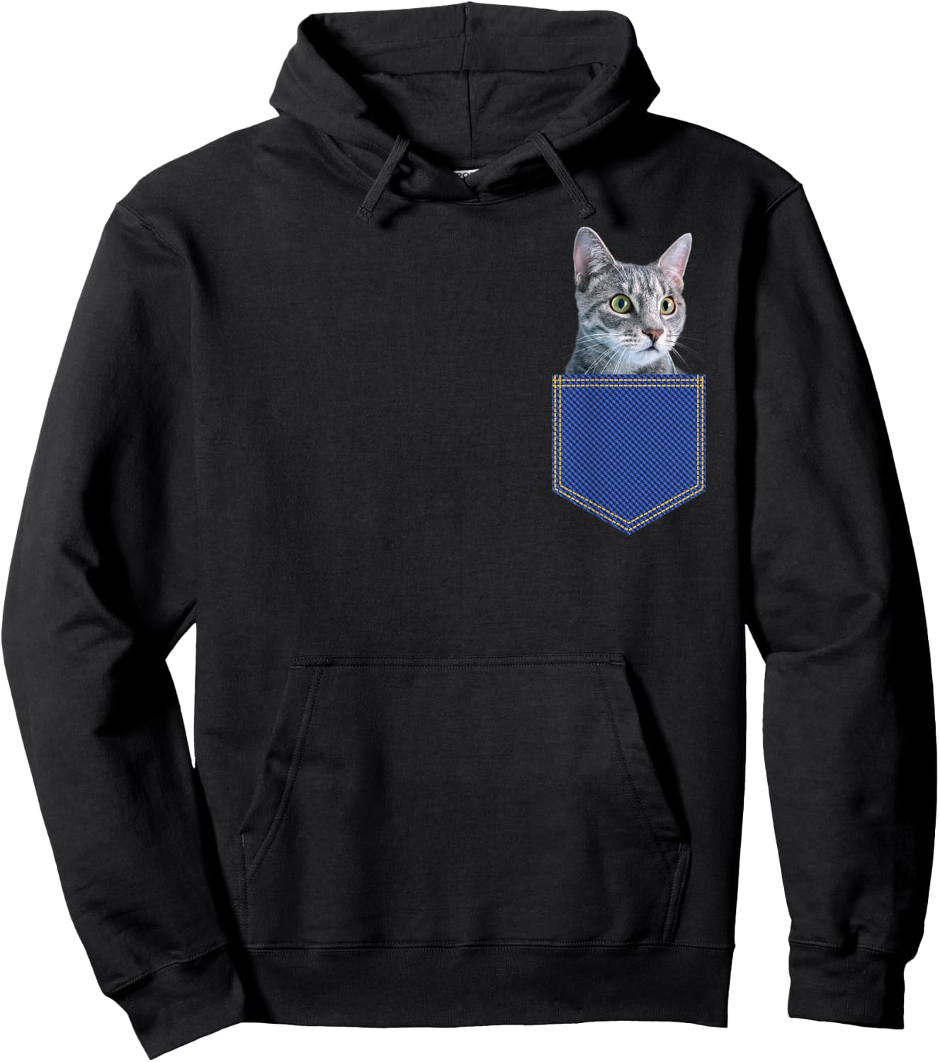 Gray Cat In A Pocket Cute Kitten Pocket Men Women Kids Hoodie - Hoodie | Black