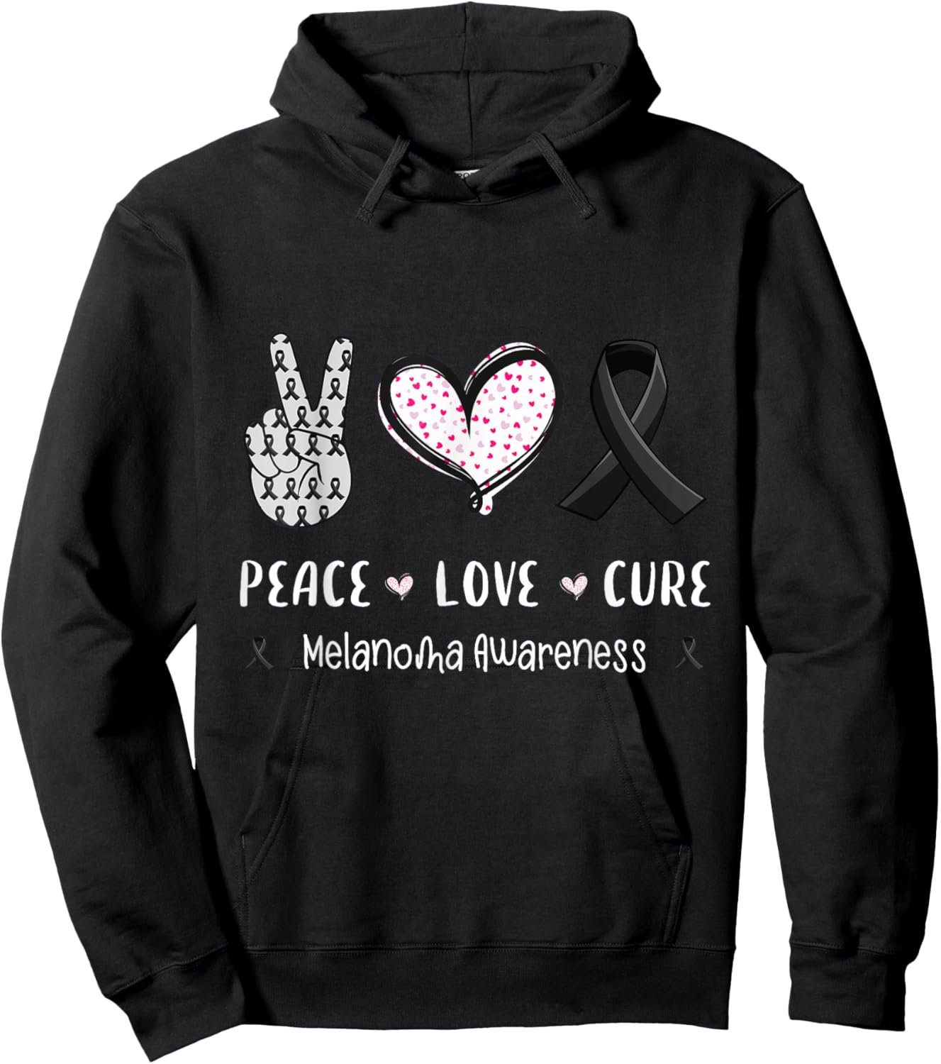 Peace Love cure Melanoma cancer awareness men women kids Hoodie - Hoodie | Black