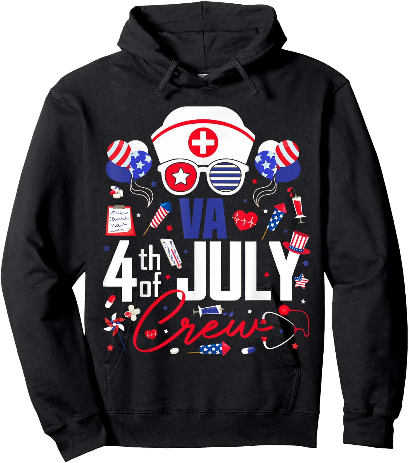 Va Nurse 4th of July Crew Independence Day Patriotic Nurses Hoodie - Hoodie | Black