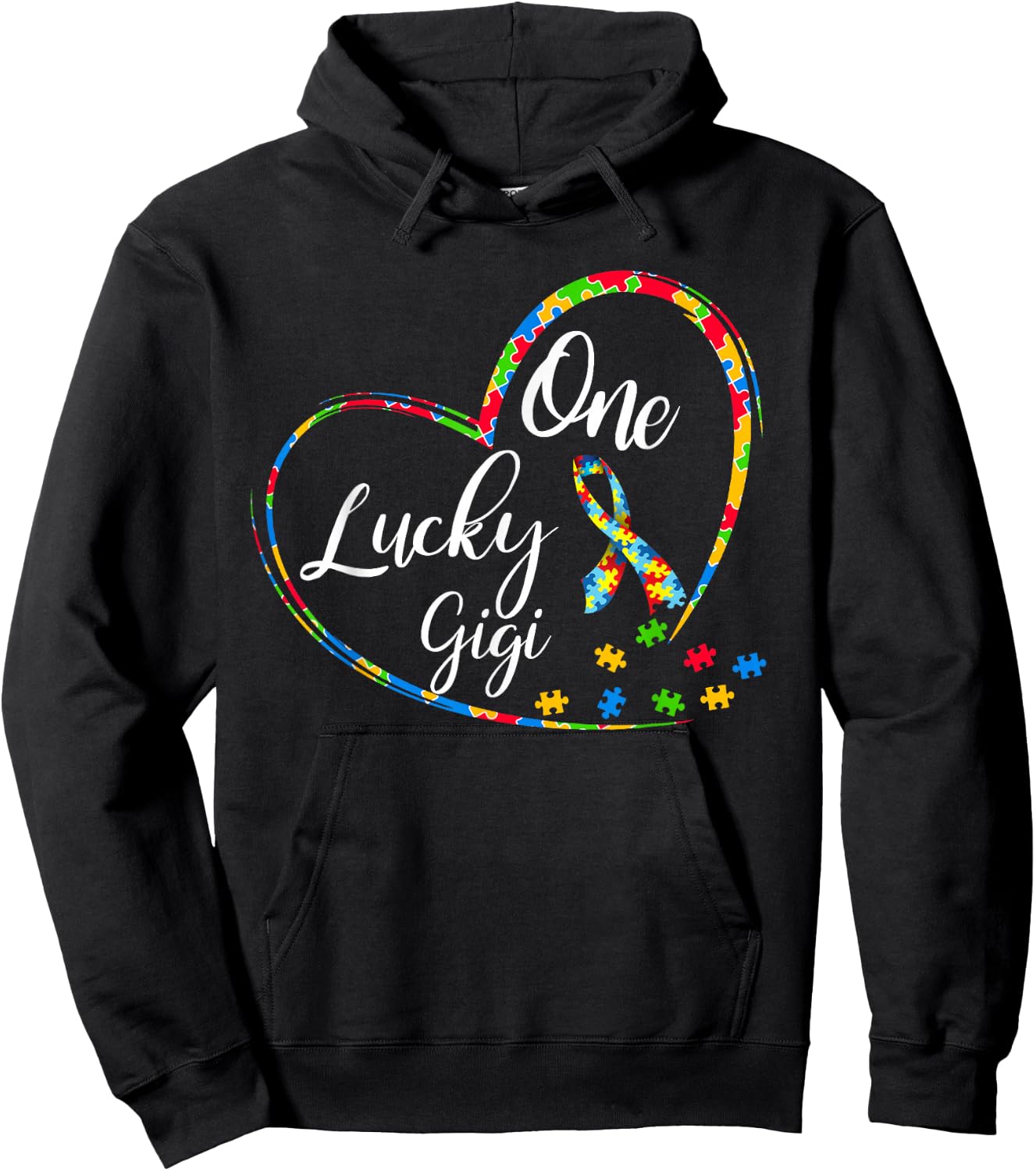 One Lucky Gigi Autism Awareness Gift Puzzle Piece heart Hoodie - Hoodie | Black