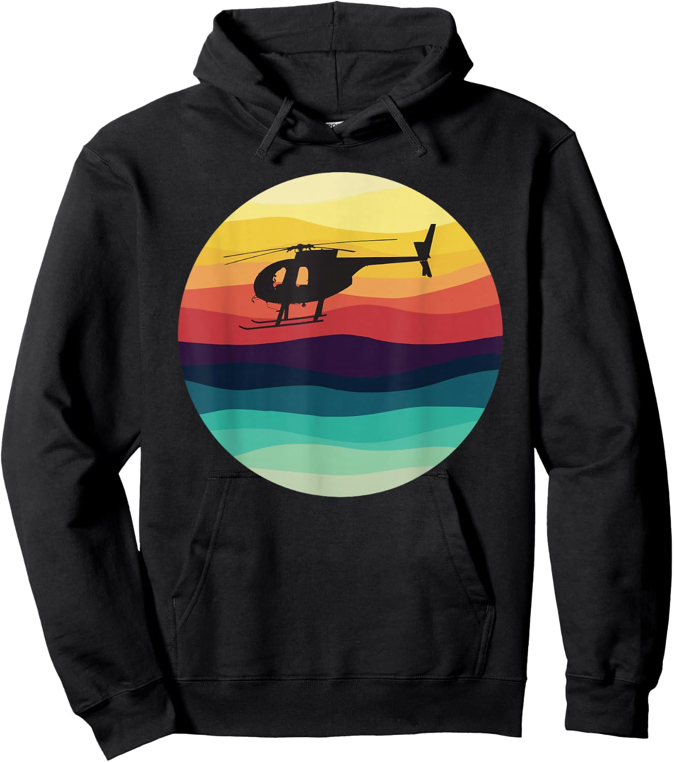 Retro Helicopter Silhouette MD 500 Sunset Pilot Hoodie - Hoodie | Black