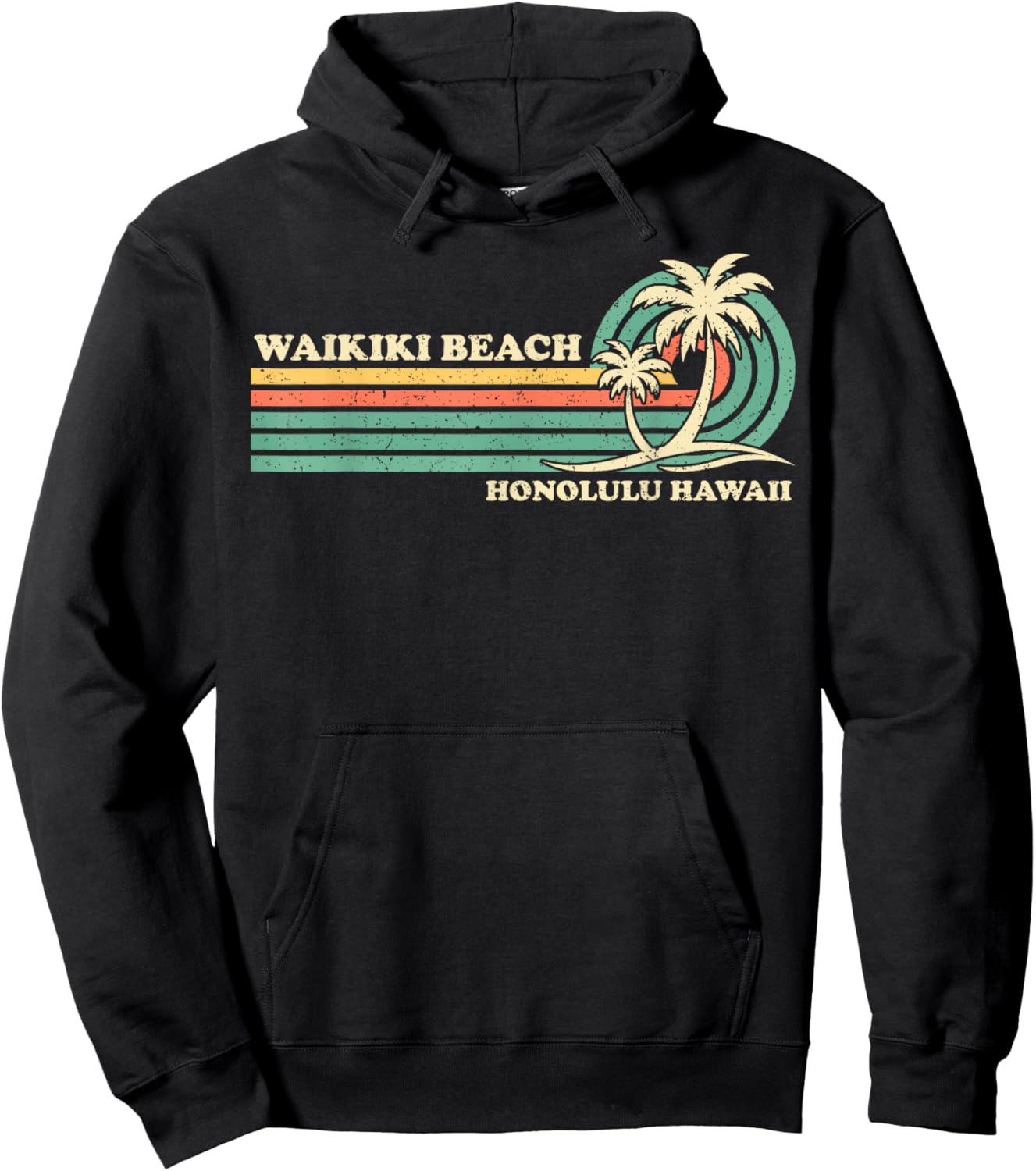 Vintage Retro Summer Vacation Honolulu Hawaii Waikiki Beach Hoodie - Hoodie | Black