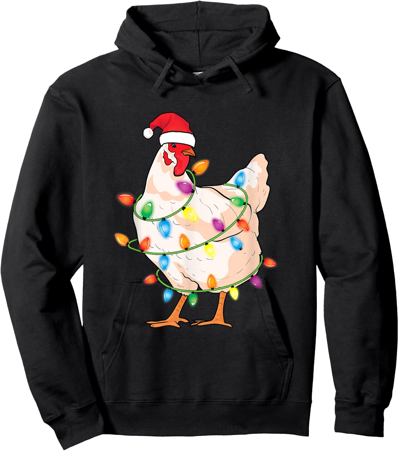 Chicken Christmas Tree with Santa Hat Farmer Funny Chicken Hoodie - Hoodie | Black