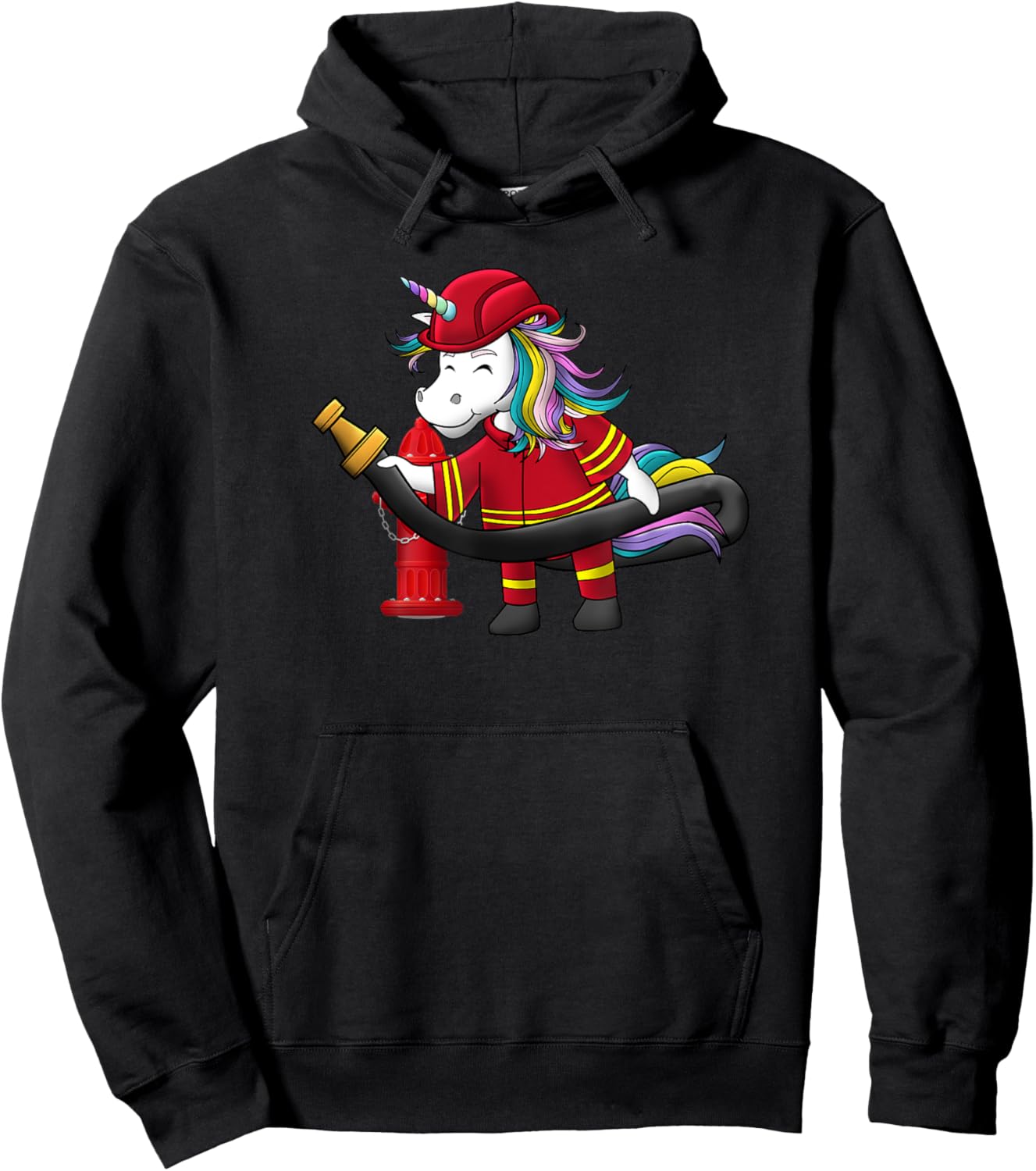 Unicorn Firefighter Fireman Birthday Party Funny Girl Love Hoodie - Hoodie | Black