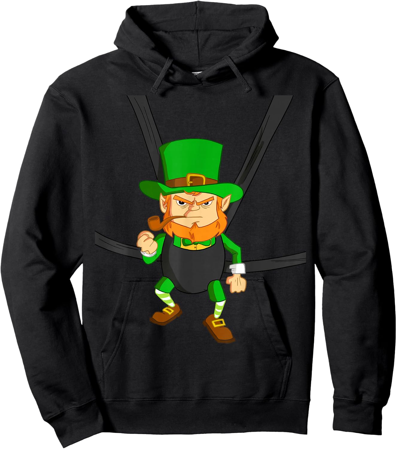 Leprechaun in Baby Carrier Shirt Funny St Paddy's Day Hoodie - Hoodie | Black