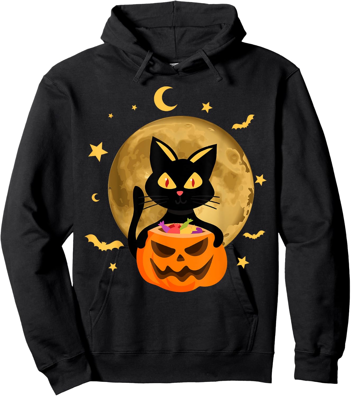 Halloween Black Cat Scary Pumpkin On the Moon Men Women Kids Hoodie - Hoodie | Black