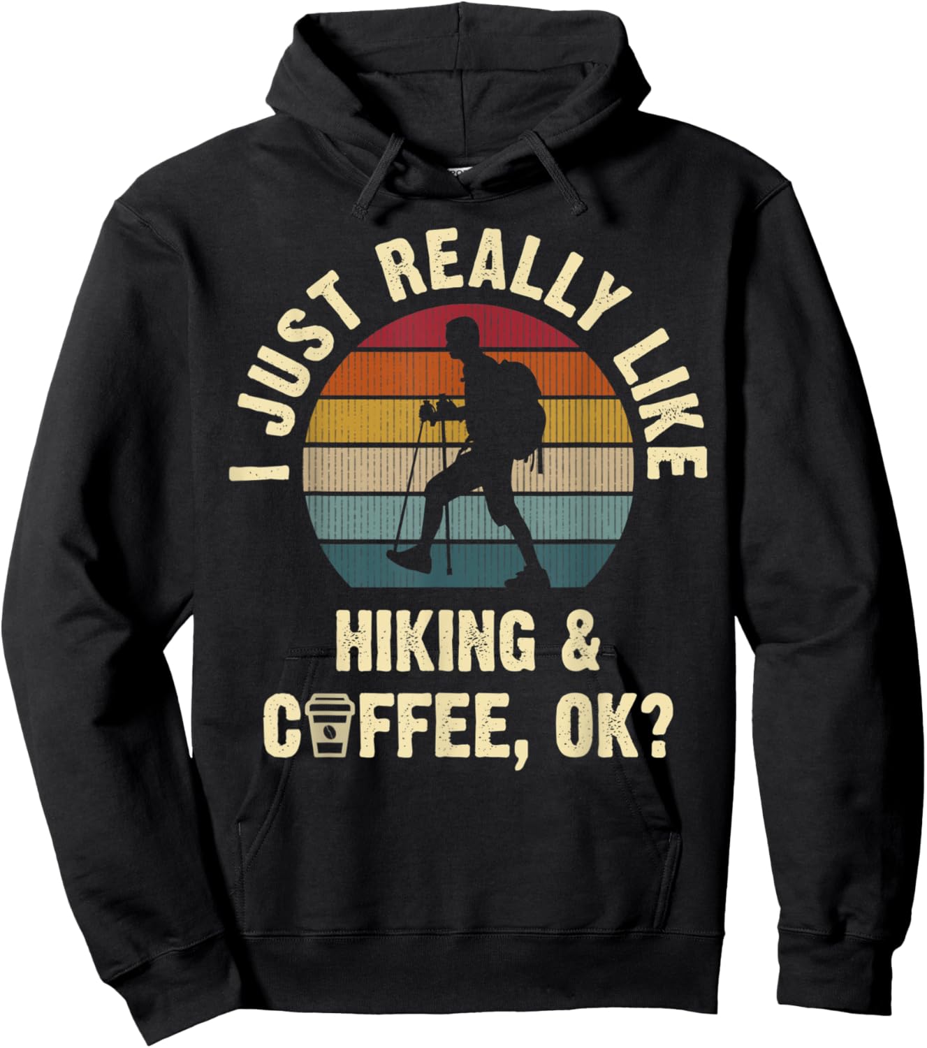 Funny Hiking & Coffee Lovers Vintage Hiker Theme Sport Cute Hoodie - Hoodie | Black