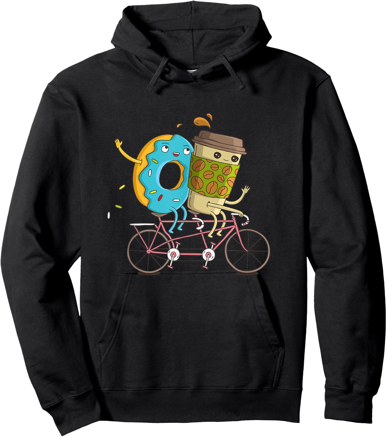 Coffee And Donut Riding Bicycle Hoodie - Hoodie | Black