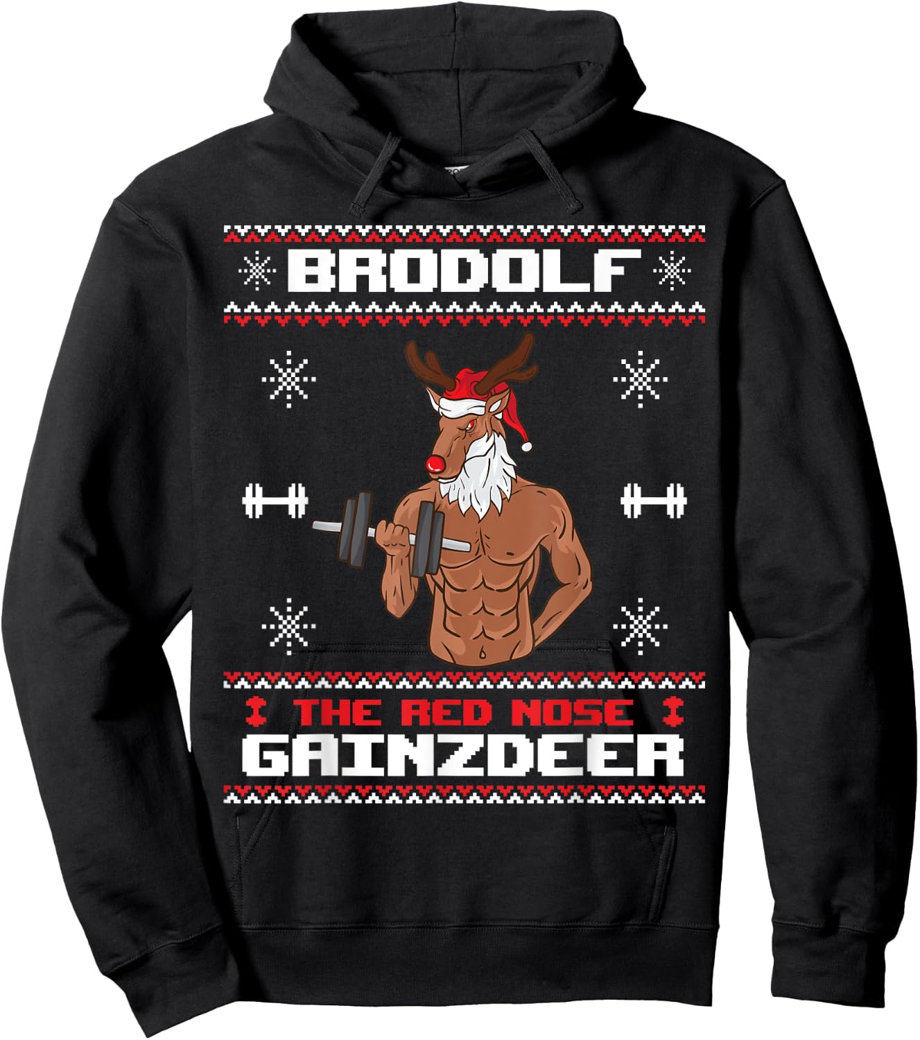Brodolf The Red Nose Gainzdeer Gym Ugly Christmas Sweater Hoodie - Hoodie | Black