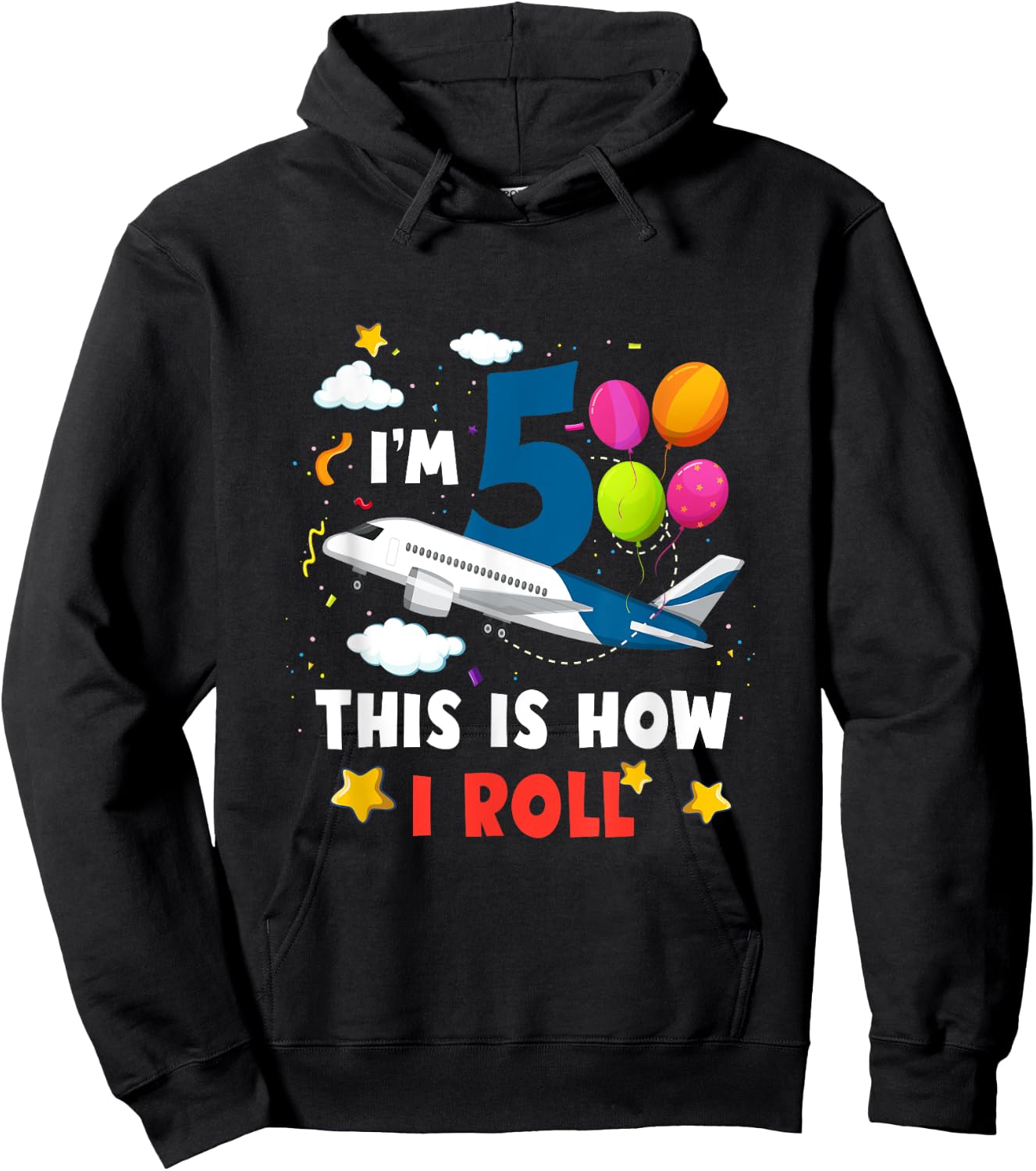 I'm 5 This 's How I Roll Airplane Pilot 5th Birthday Boys Hoodie - Hoodie | Black