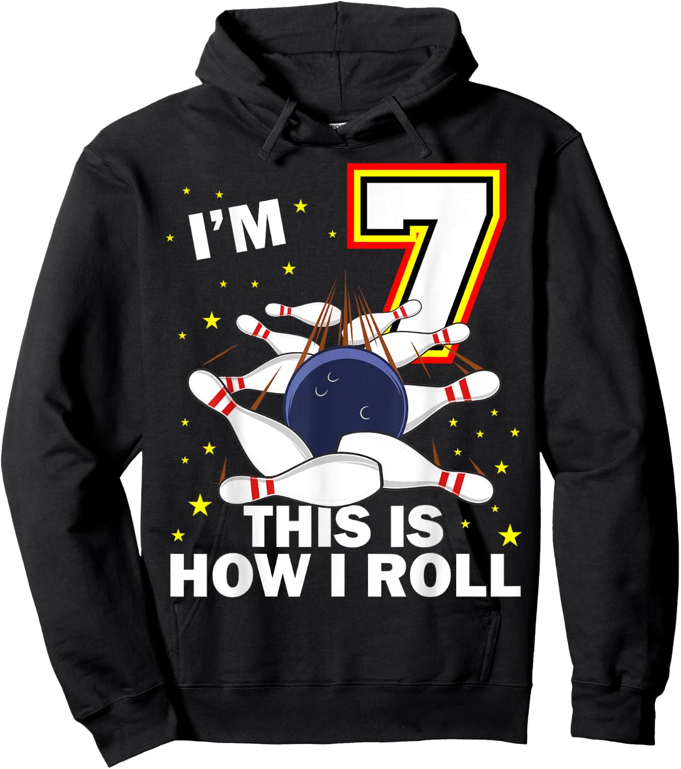 7th Birthday Bowling I'm 7 Year Old B-Day Funny Matching Hoodie - Hoodie | Black