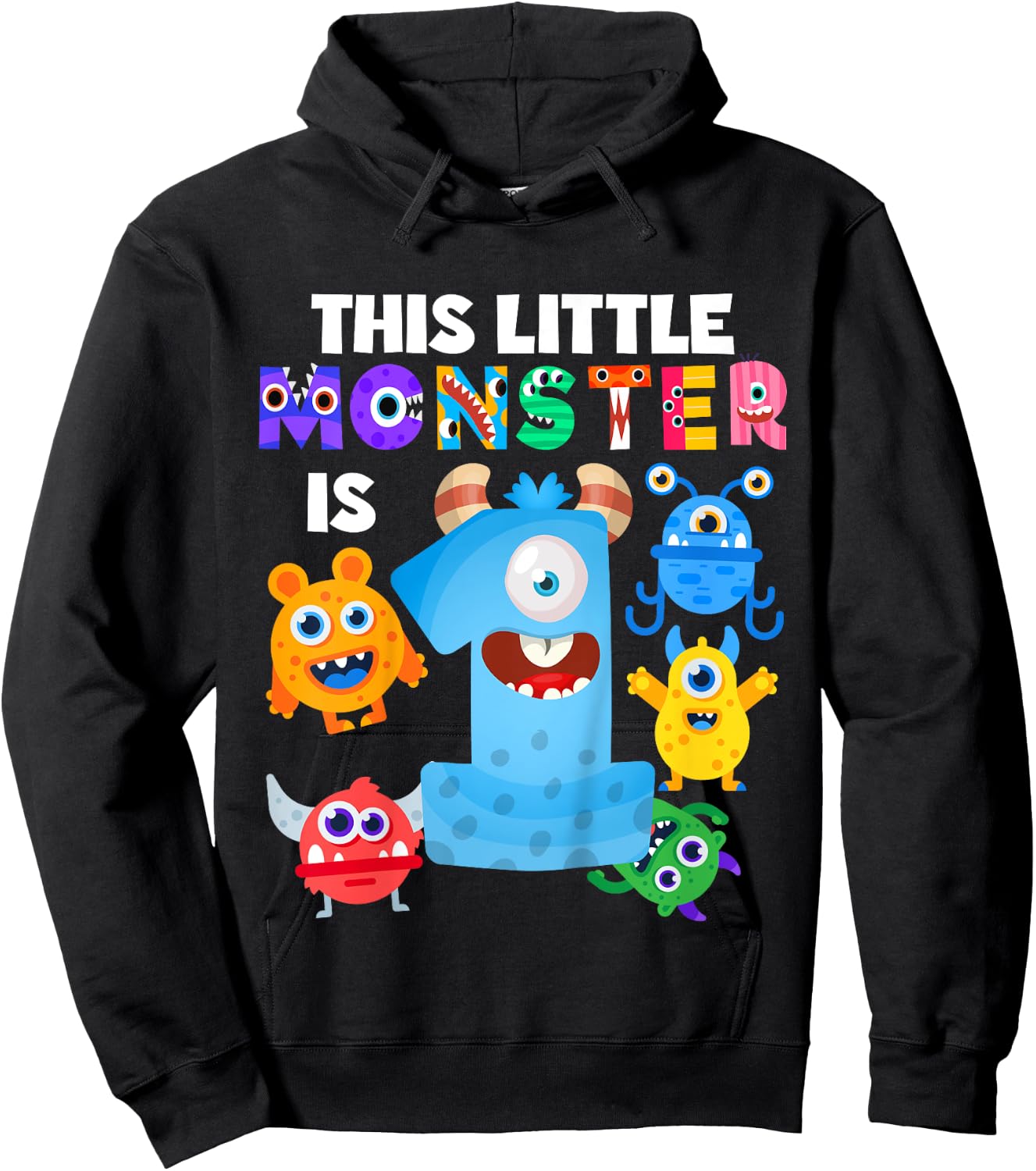 This Little Monster is 1 One Year 1st Birthday Party Aliens Hoodie - Hoodie | Black