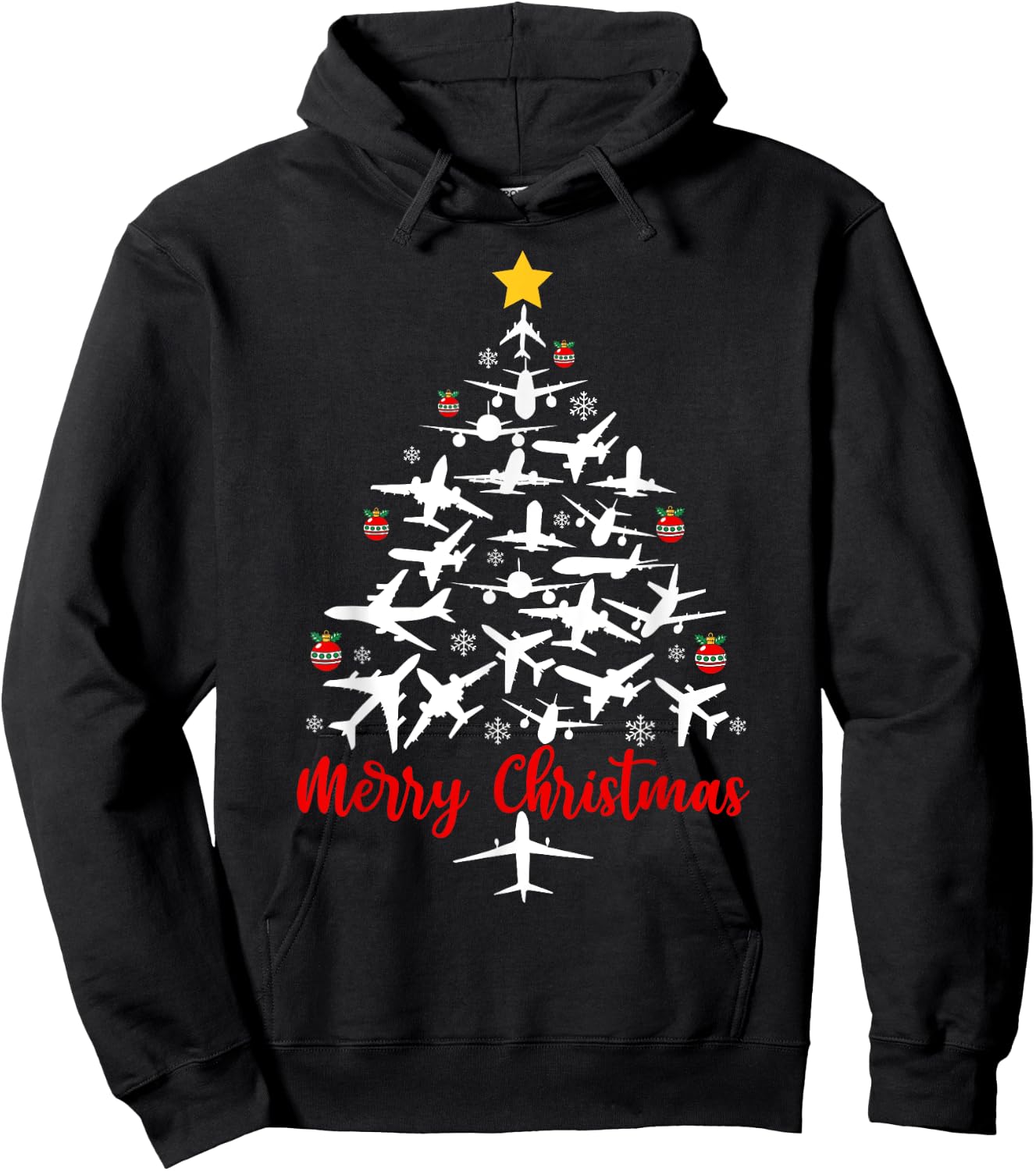 Airplane Christmas Tree Merry Christmas Men Women Kids Hoodie - Hoodie | Black