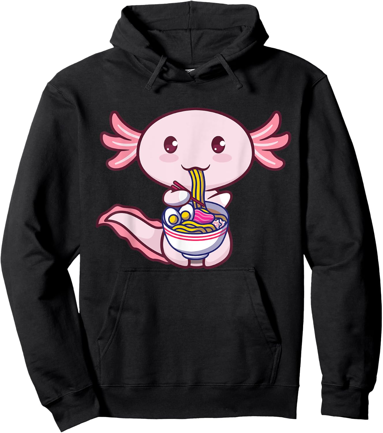 Ramen Axolotl Fish Eating Ramen Cute Kawaii Amine Japanese Hoodie - Hoodie | Black