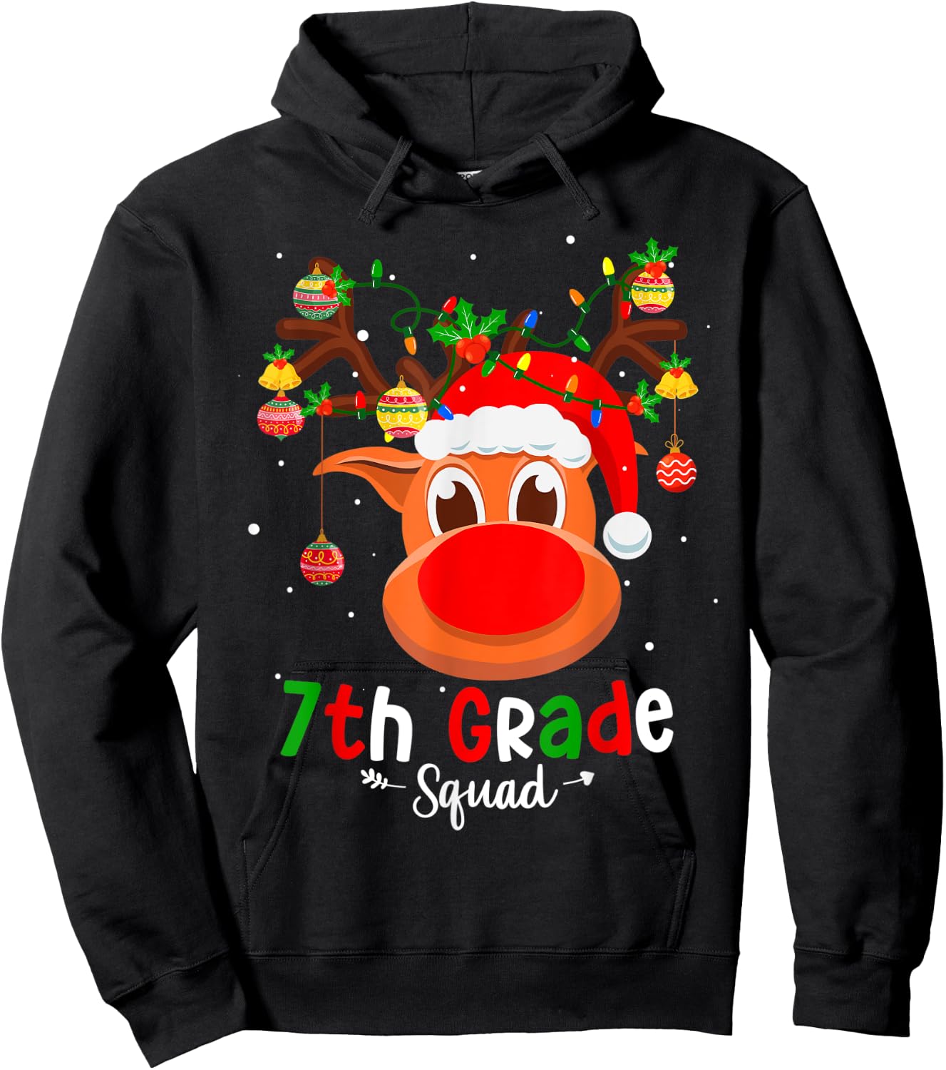 7th Grade Squad Plaid Reindeer Santa Hat Teacher Christmas Men Women Kids Hoodie - Hoodie | Black