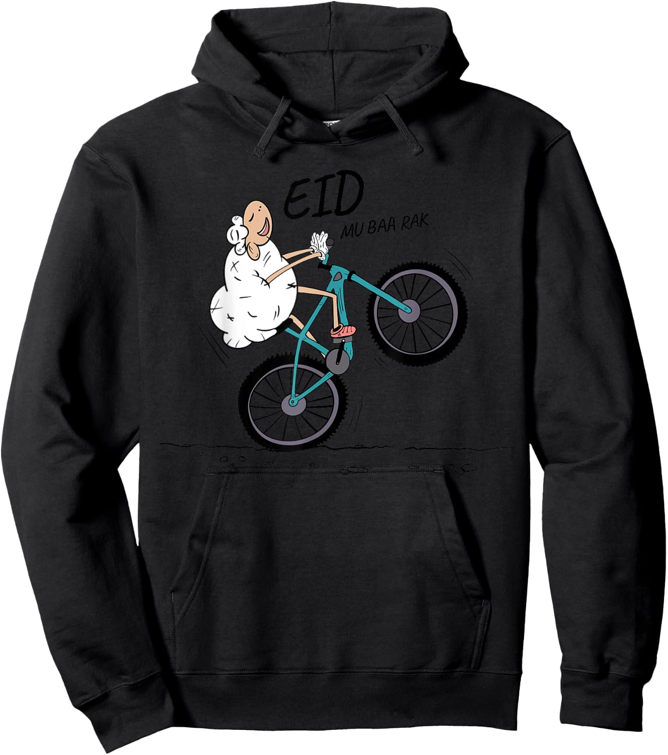 Eid Al Adha Eid Mubarak Funny sheep riding a bike Hoodie - Hoodie | Black