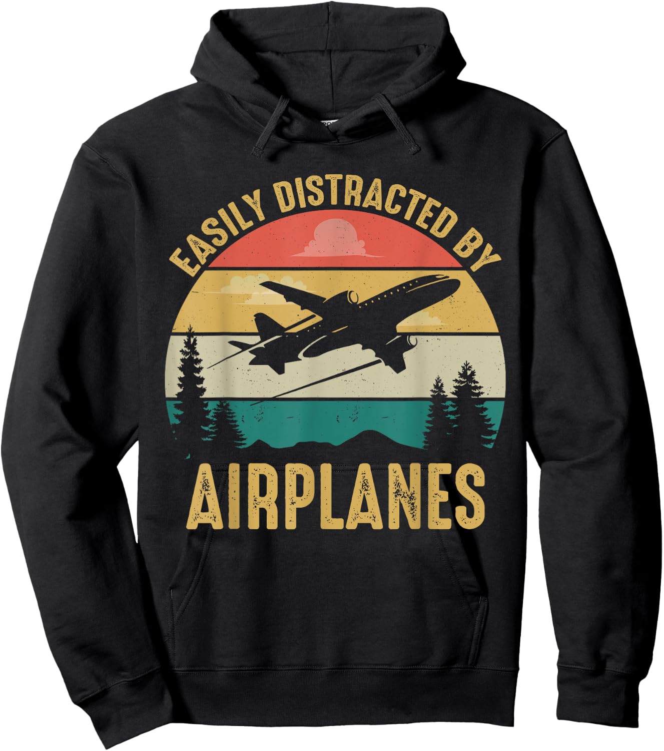 Funny Easily Distracted Designs Easily Distracted By Airplanes Pilot -Adults Kids Black Short Sleeve Modern Retro Vintage Hoodie - Hoodie | Black