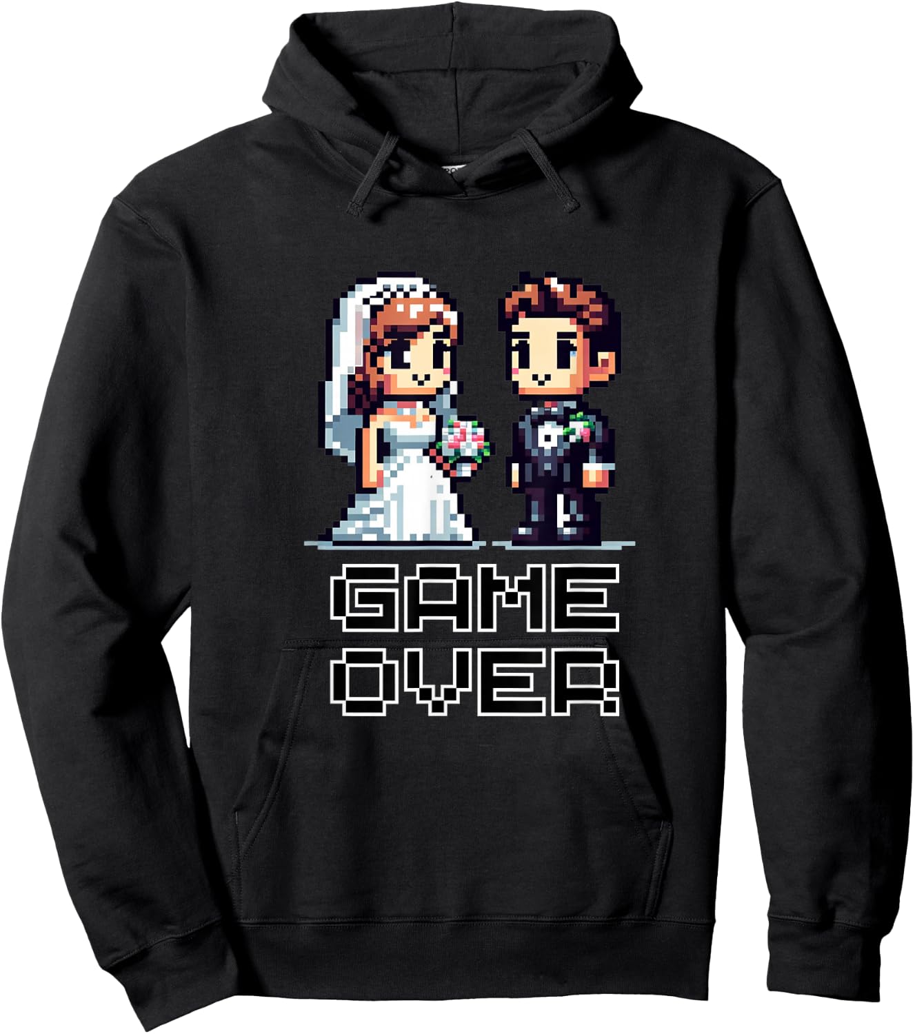 Funny Groom Bride Wedding Bachelor Party Retro Pixel Art Hoodie - Hoodie | Black