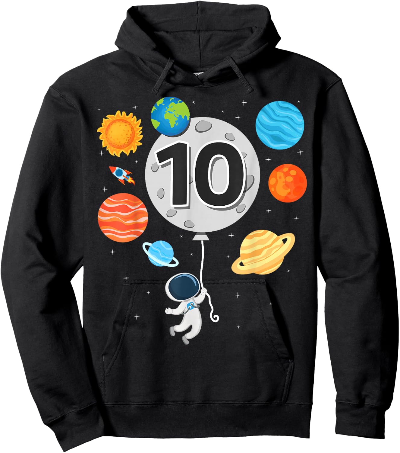 10th Birthday Astronaut Balloon Planet 10 Year Old Boy Hoodie - Hoodie | Black