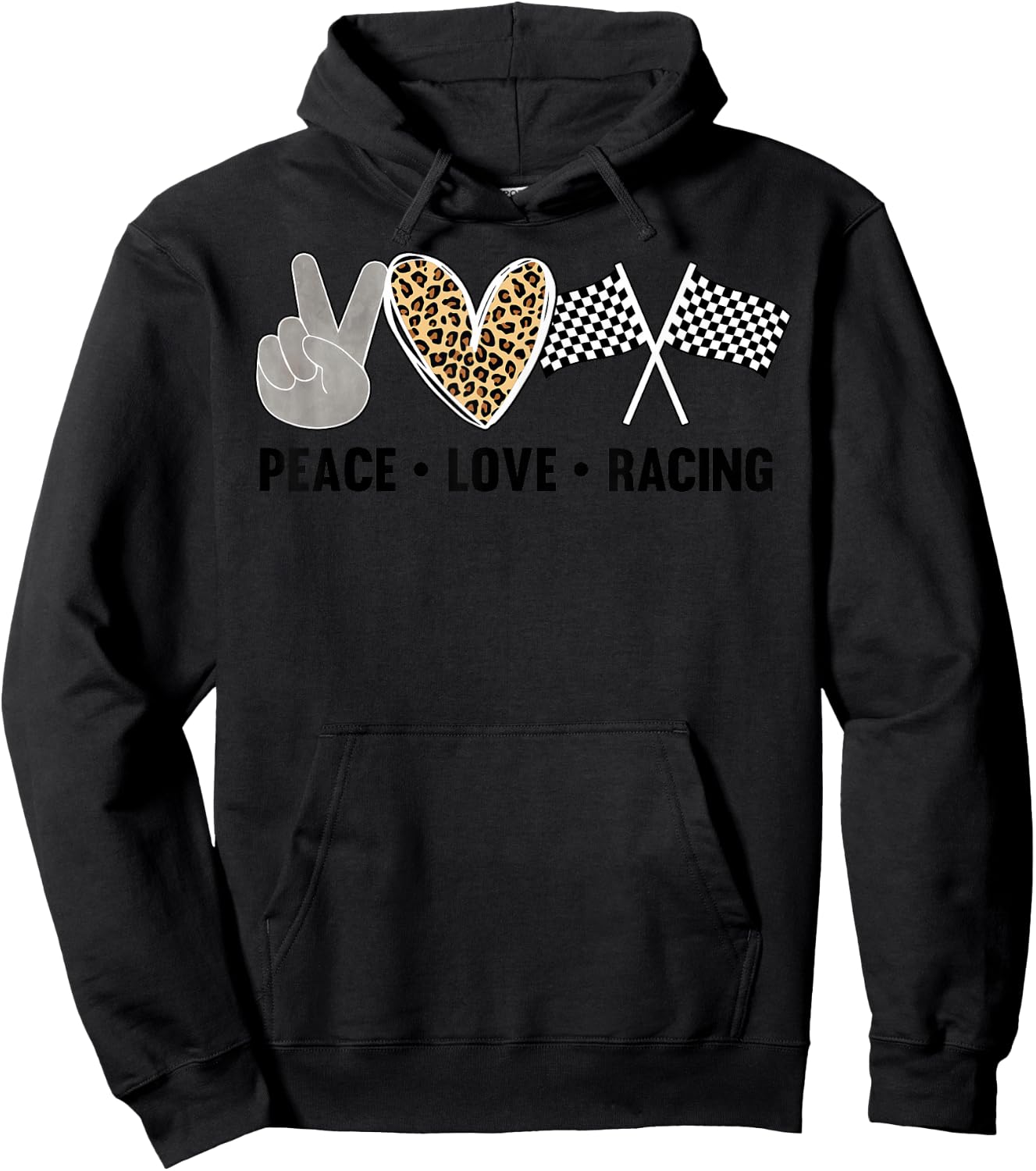 Women's Racing Design Kids Girls Peace Love Racing Race Flag Hoodie - Hoodie | Black