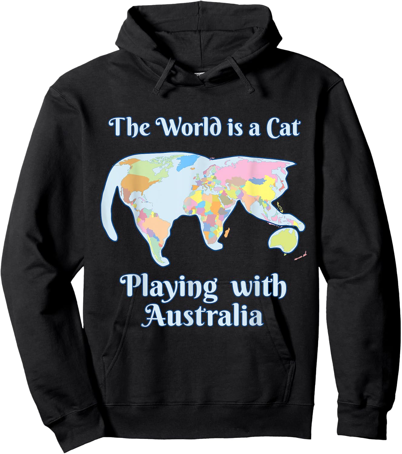 Funny World is a Cat Playing Map Hoodie - Hoodie | Black