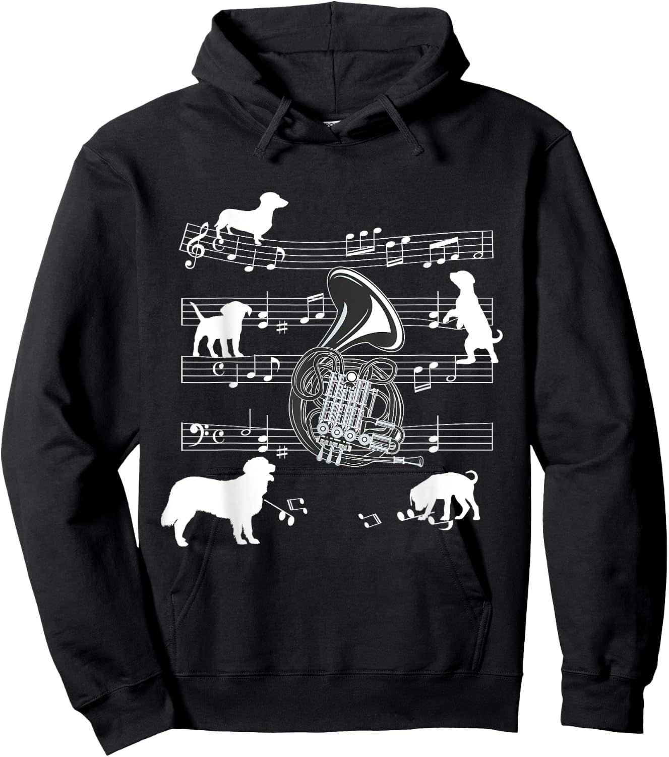 French Horn Player Dog for Horn Player Dogs and French Horn Men Women Girls Kids Hoodie - Hoodie | Black