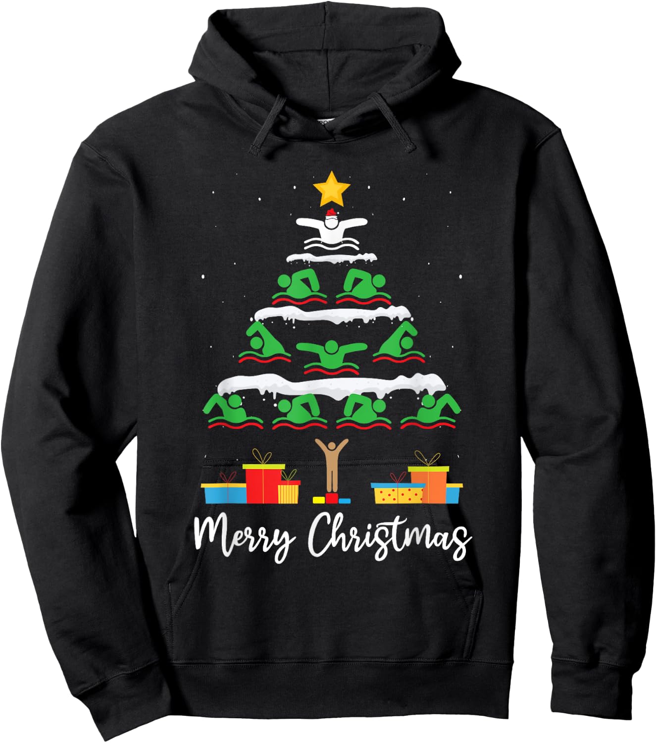Merry Christmas Santa Christmas Tree Swiming Lover Swimmer Hoodie - Hoodie | Black