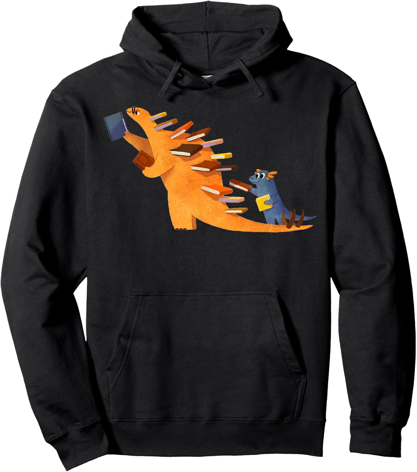 Cute Dinosaur Book Reading Hoodie - Hoodie | Black
