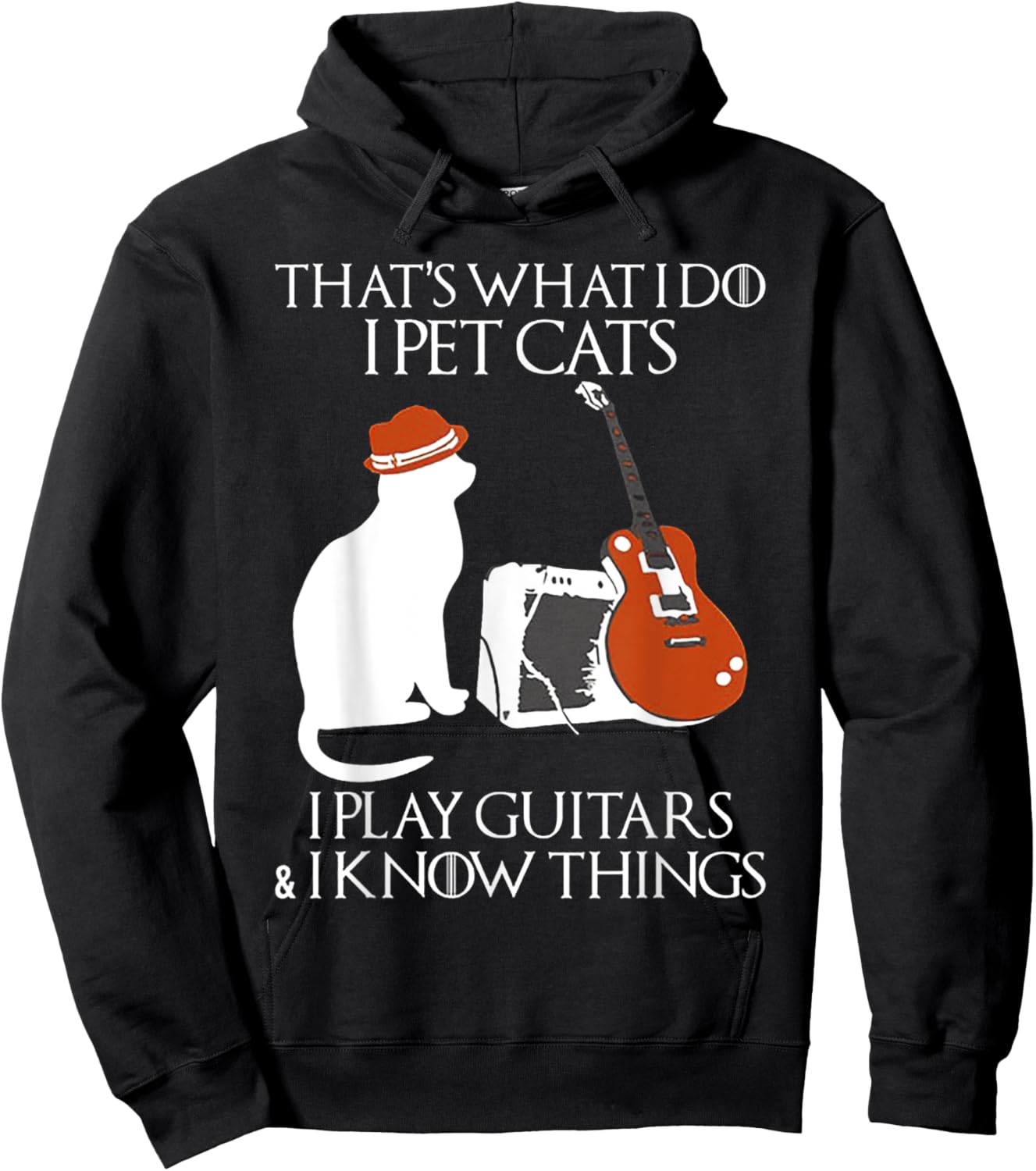 Thatss What I Do I Pet Cats I Play Guitars And I Know Things Hoodie - Hoodie | Black