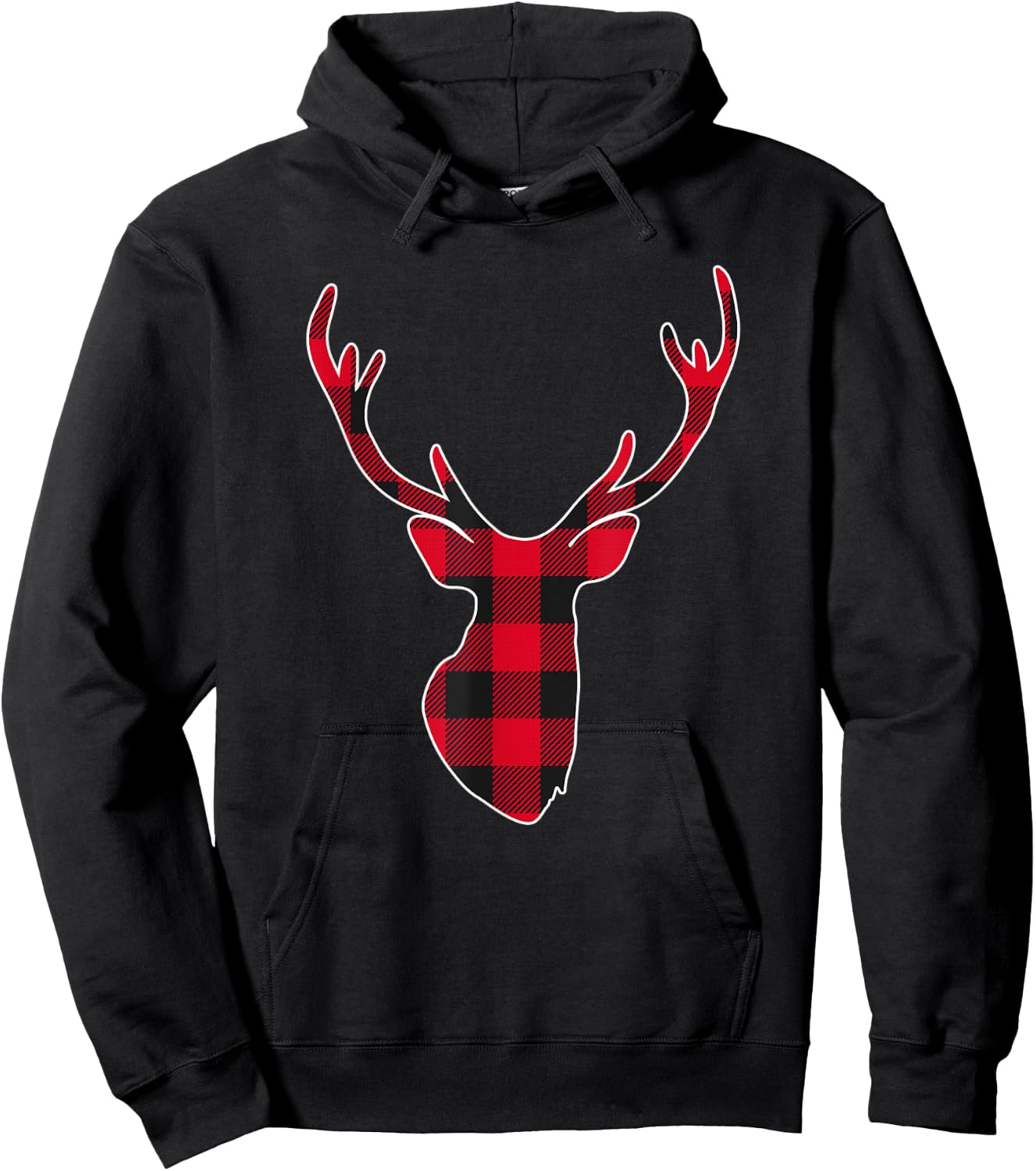 Red Buffalo Plaid Deer Reindeer Head Christmas Hunting Hoodie - Hoodie | Black