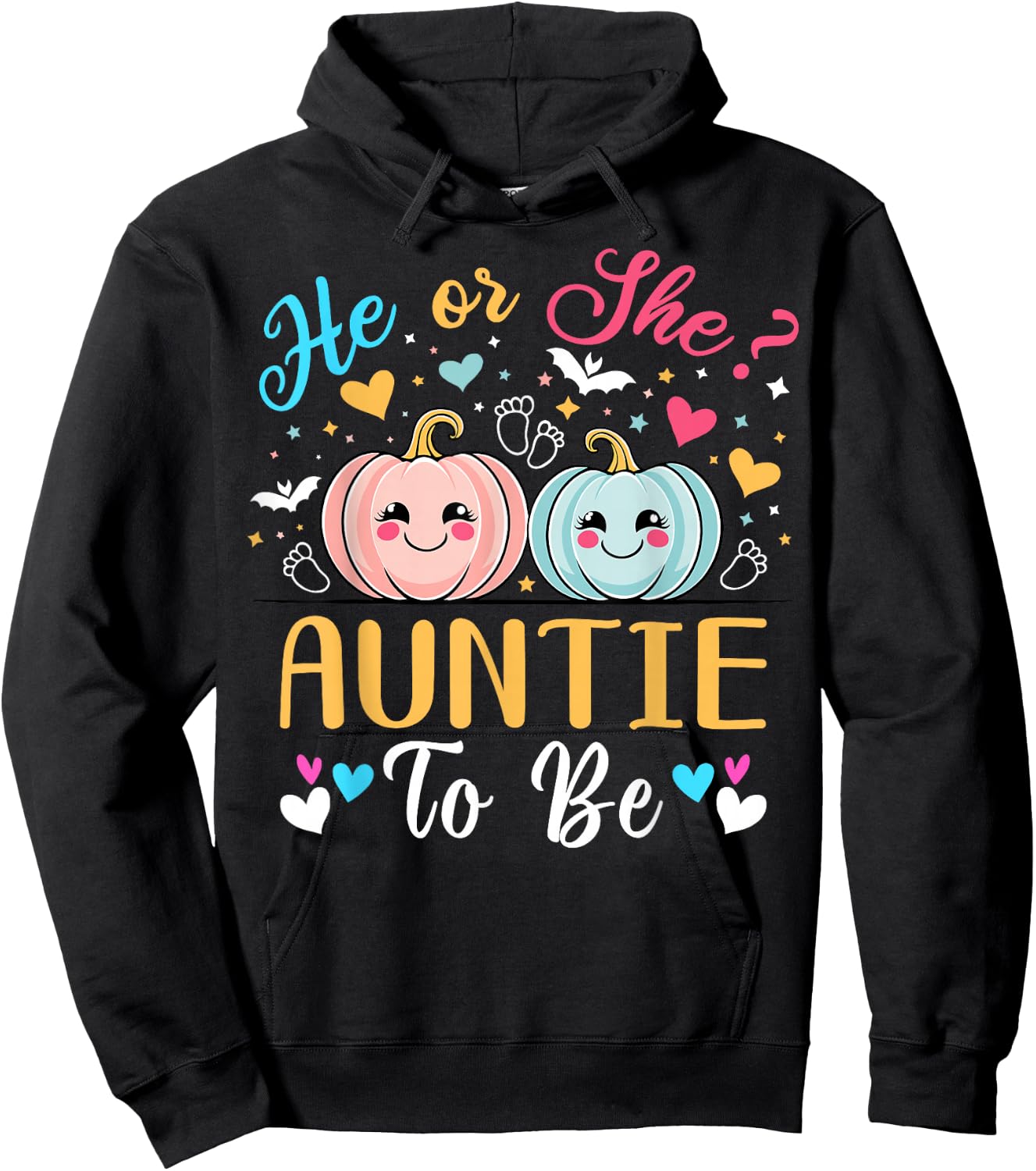 Halloween Gender Reveal He or She Auntie to Be Pumpkin Hoodie - Hoodie | Black