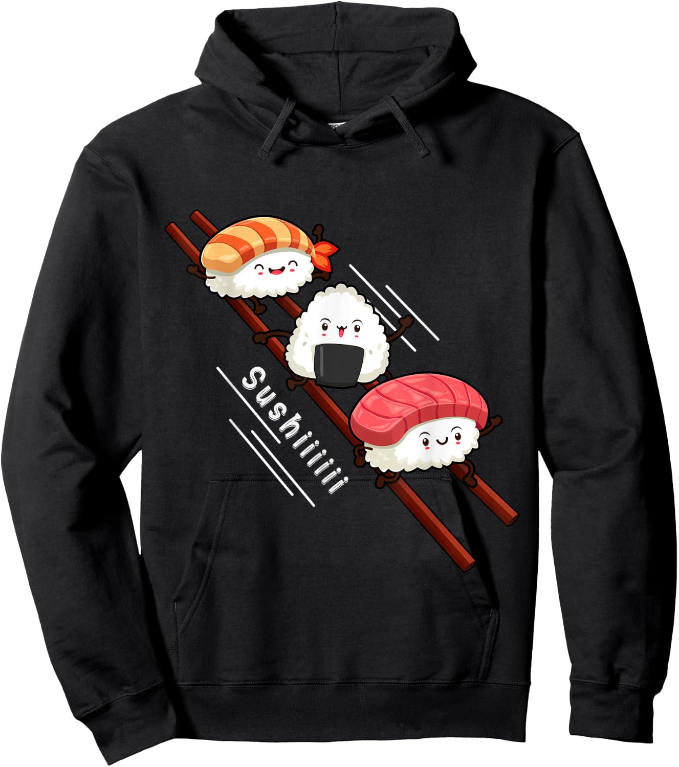Sushi Sliding On Chopsticks Funny Kawaii Anime Japanese food Hoodie - Hoodie | Black