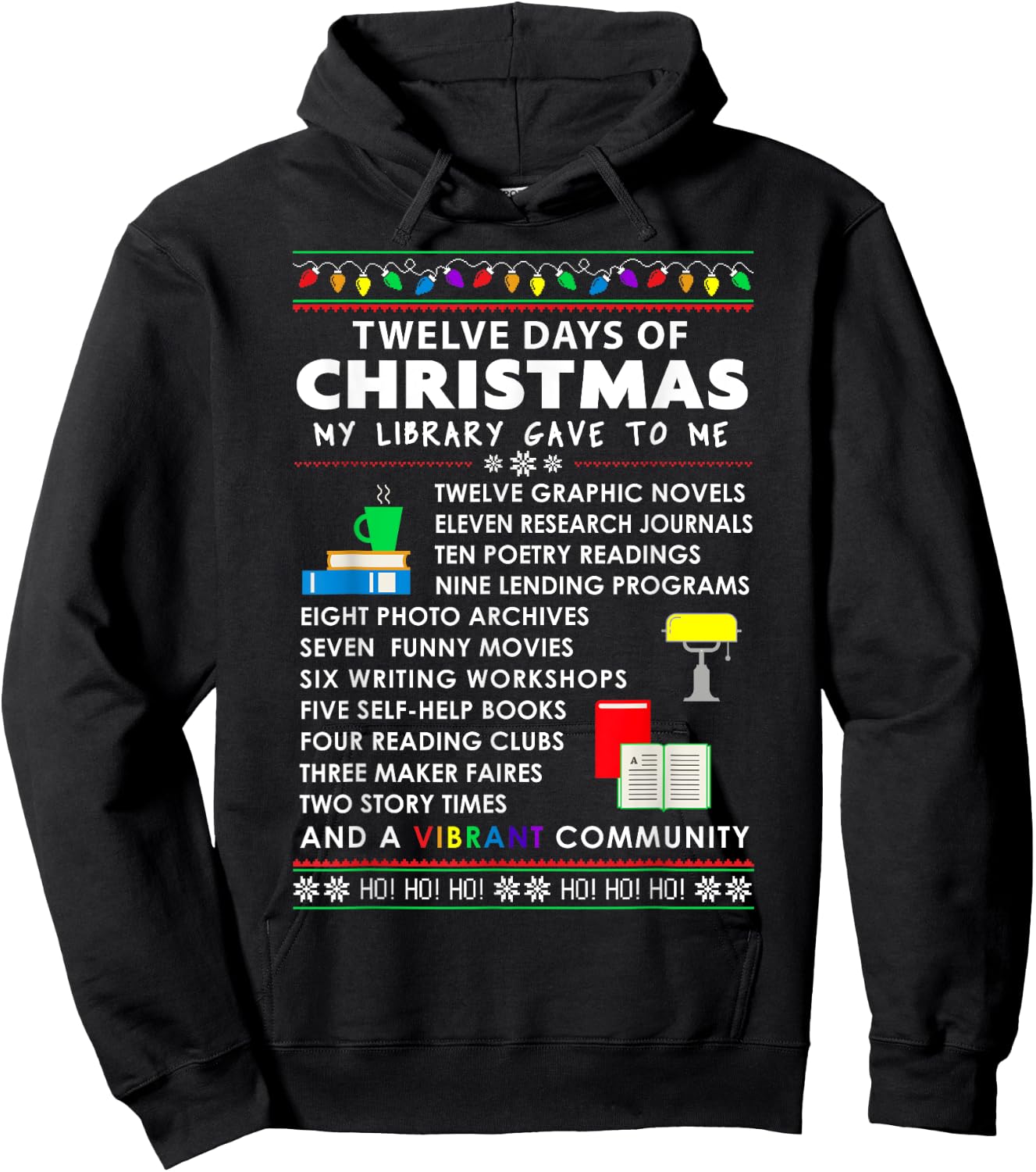 Librarian Christmas 12 Days of Christmas Library Song Hoodie - Hoodie | Black