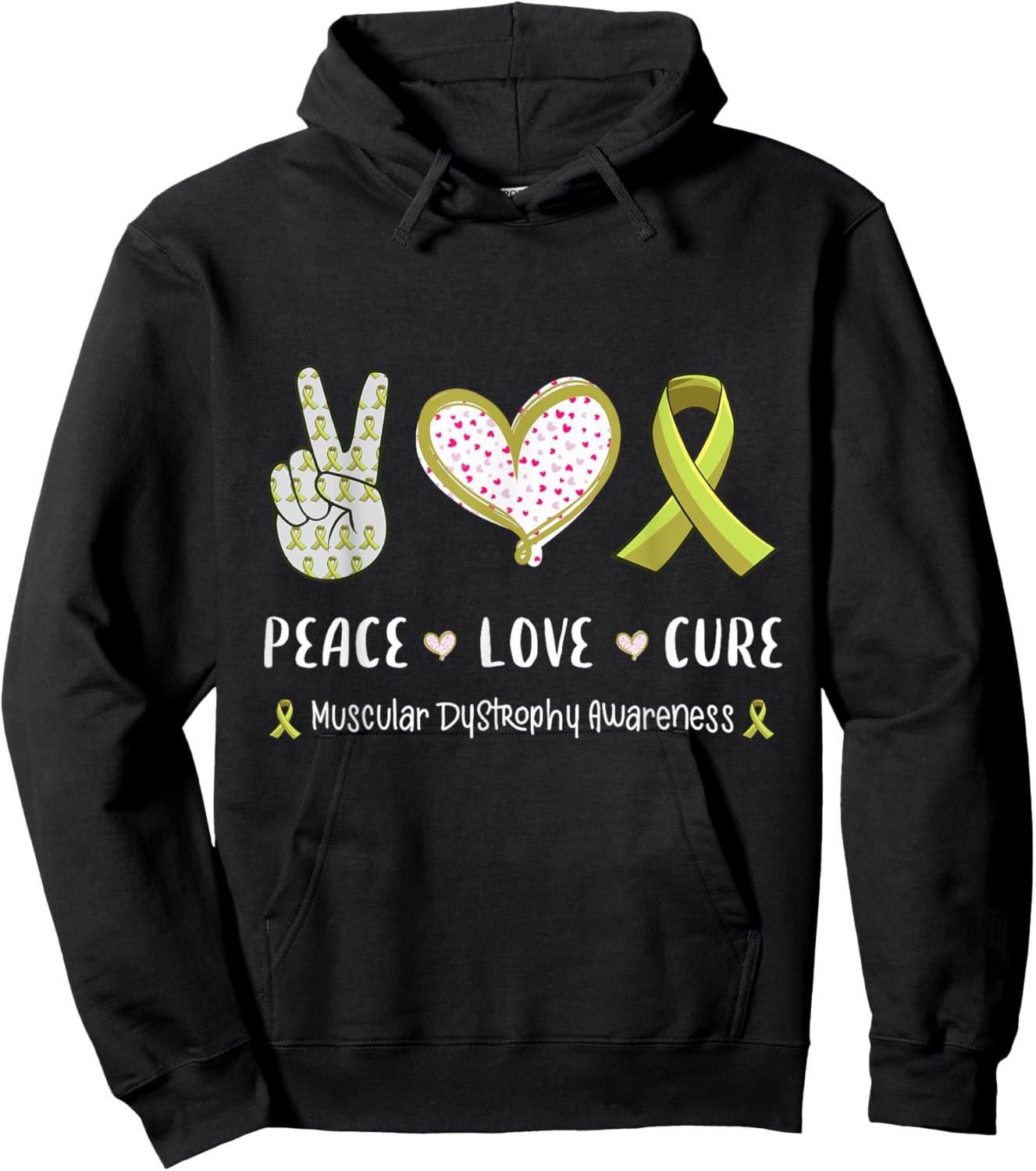 Peace Love cure Muscular dystrophy MD awareness men women Hoodie - Hoodie | Black