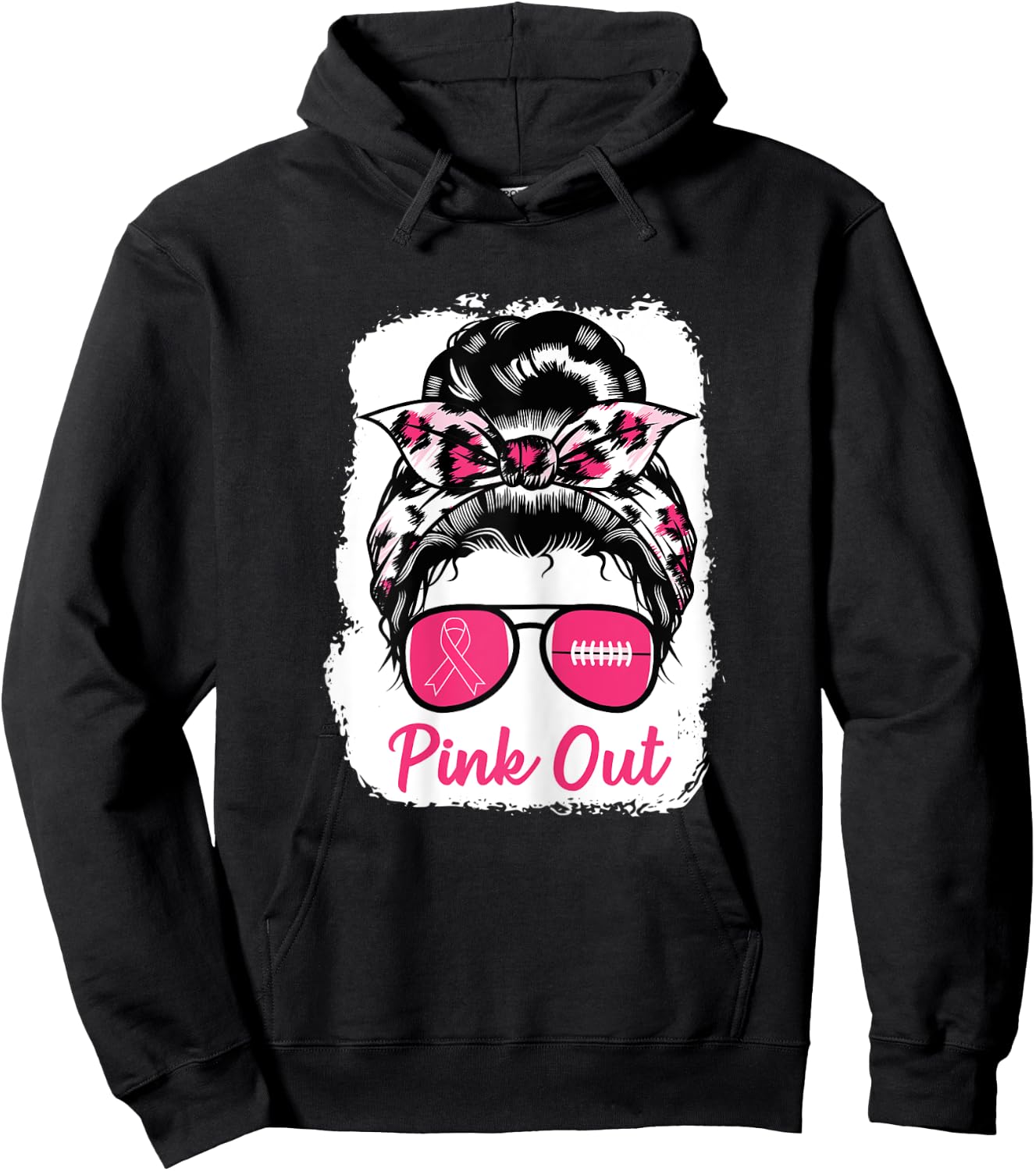 Pink Out Bleached Football Mom Breast Cancer Awareness Girls Hoodie - Hoodie | Black