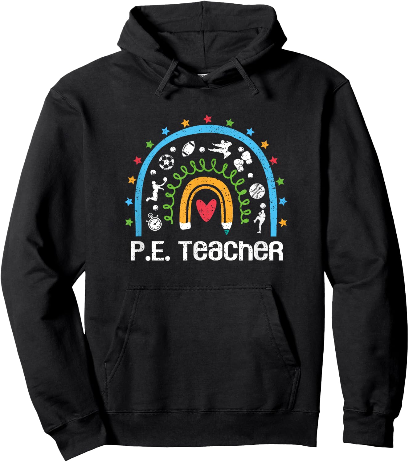 PE Teacher Rainbow Back To School Physical Education Women Hoodie - Hoodie | Black