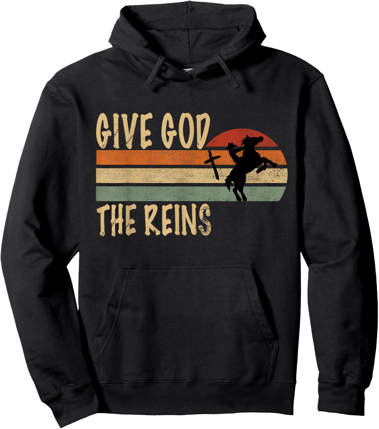 Give God The Reins Cowboy Horse Riding Christian Hoodie - Hoodie | Black