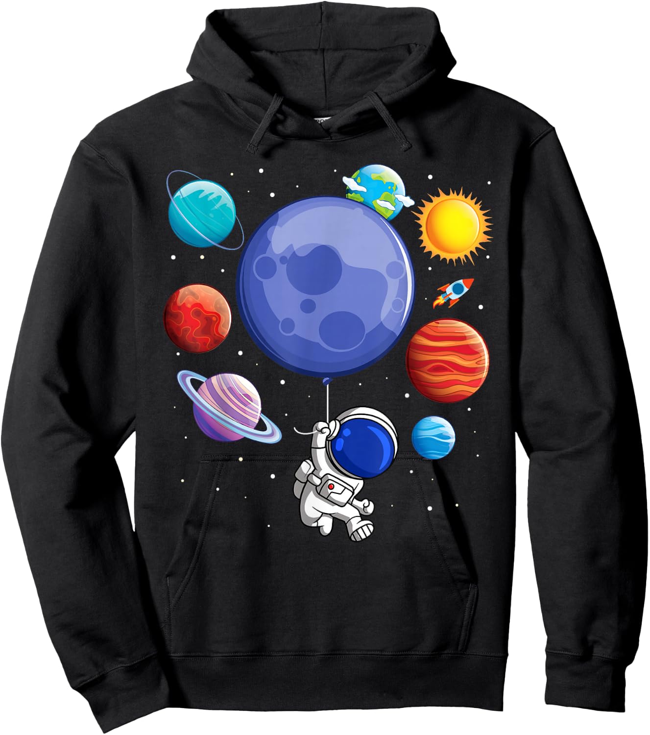 Funny Solar System Shirt Astronaut Planet Balloons Space Kid Hoodie - Hoodie | Black