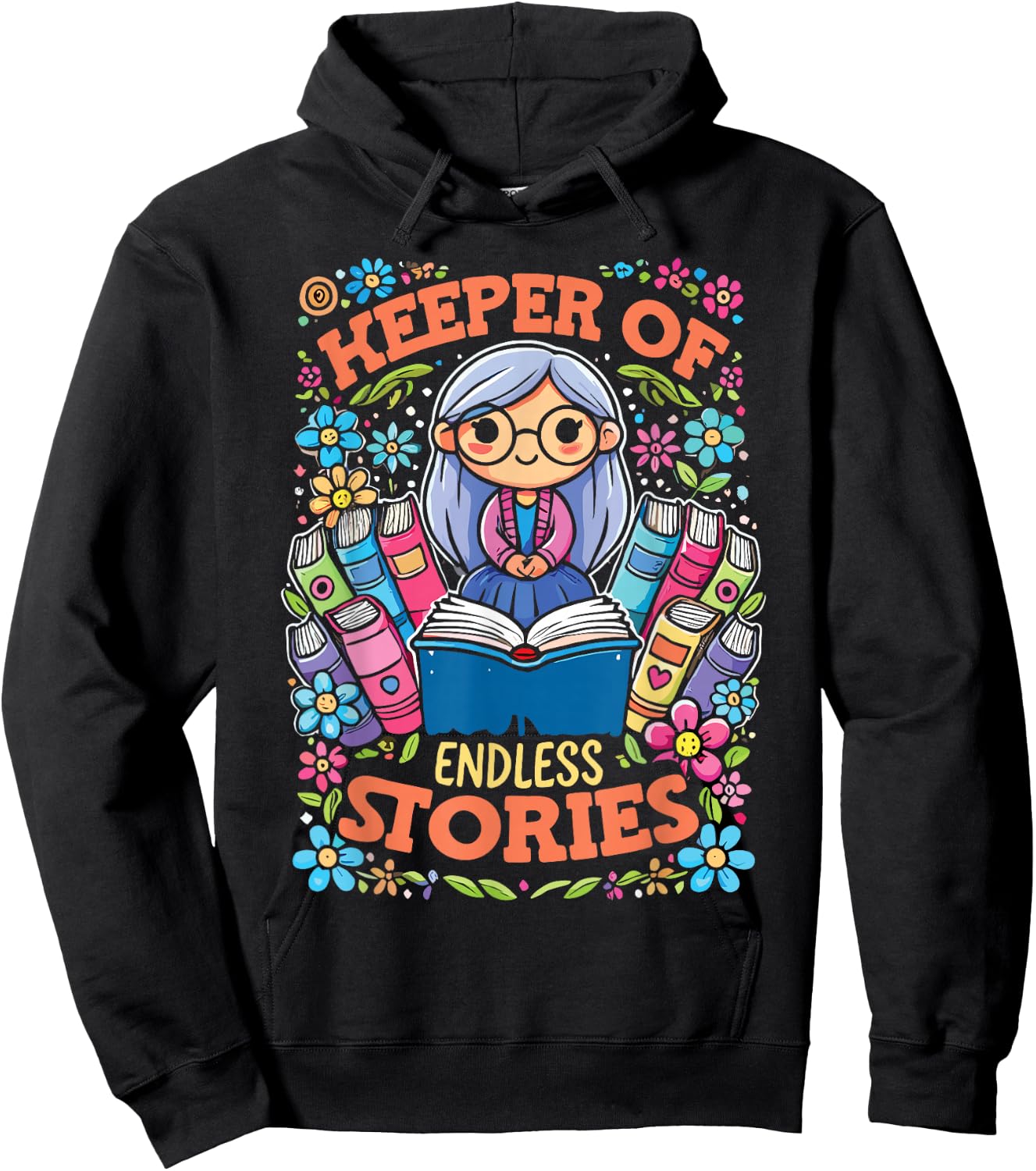 Keeper Of Endless Stories | Librarian Reader Bookworm Hoodie - Hoodie | Black
