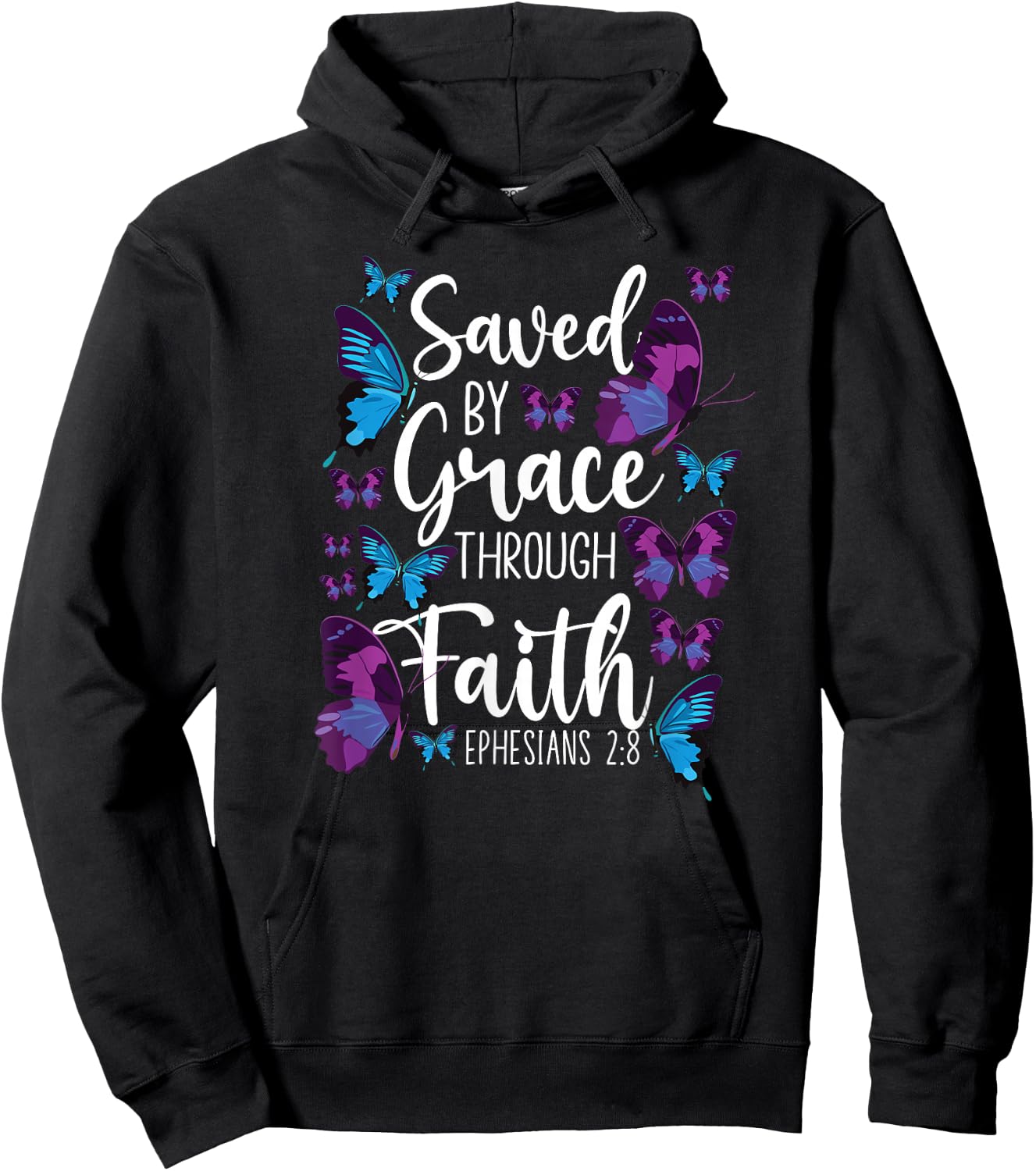 Christian Bible Verse Quote Butterfly Ephesians 2:8 Hoodie - Hoodie | Black