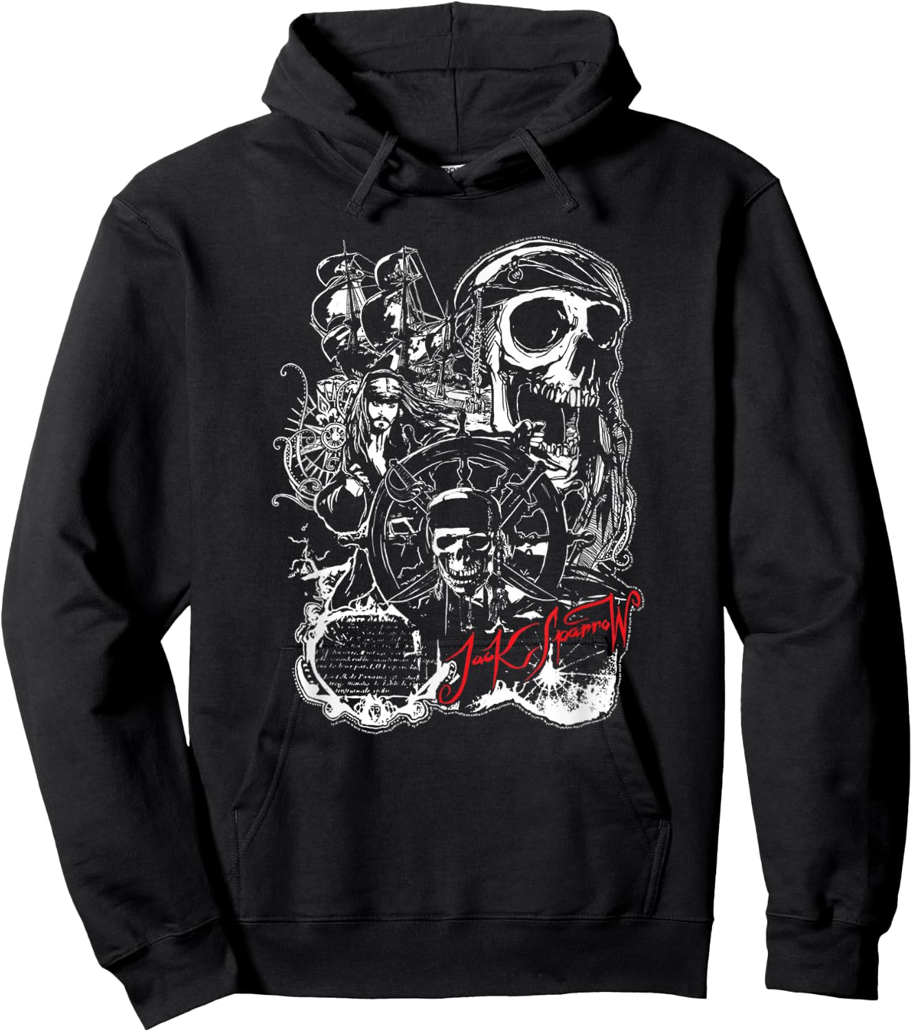 Disney Pirates of The Caribbean Jack Sparrow White Outline Hoodie - Hoodie | Black