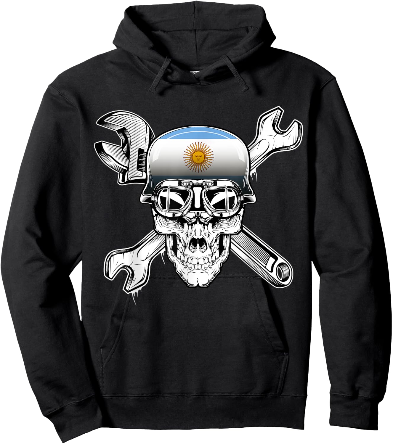 Argentina Biker Skull Motorcycle Flag Hoodie - Hoodie | Black
