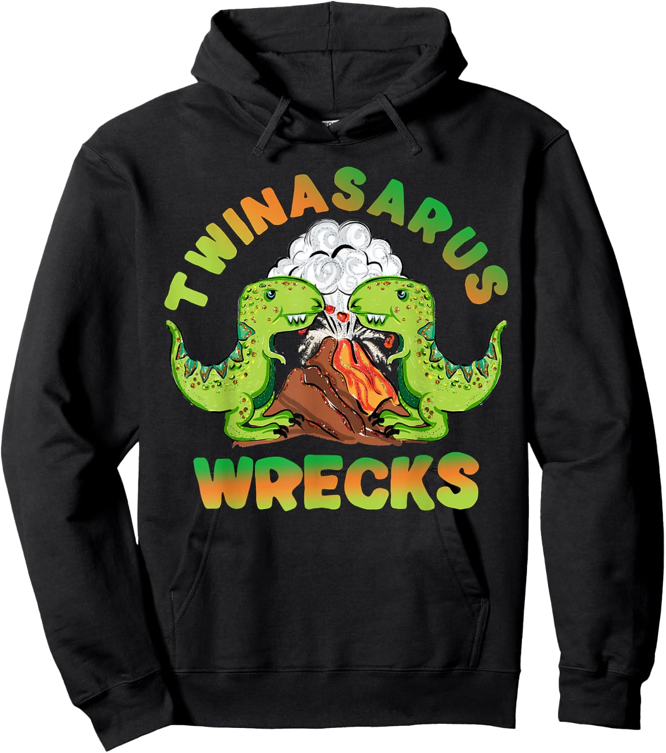 Twin Brothers Dinosaur Twinasaurus Wrecks T-Rex Volcano Hoodie - Hoodie | Black