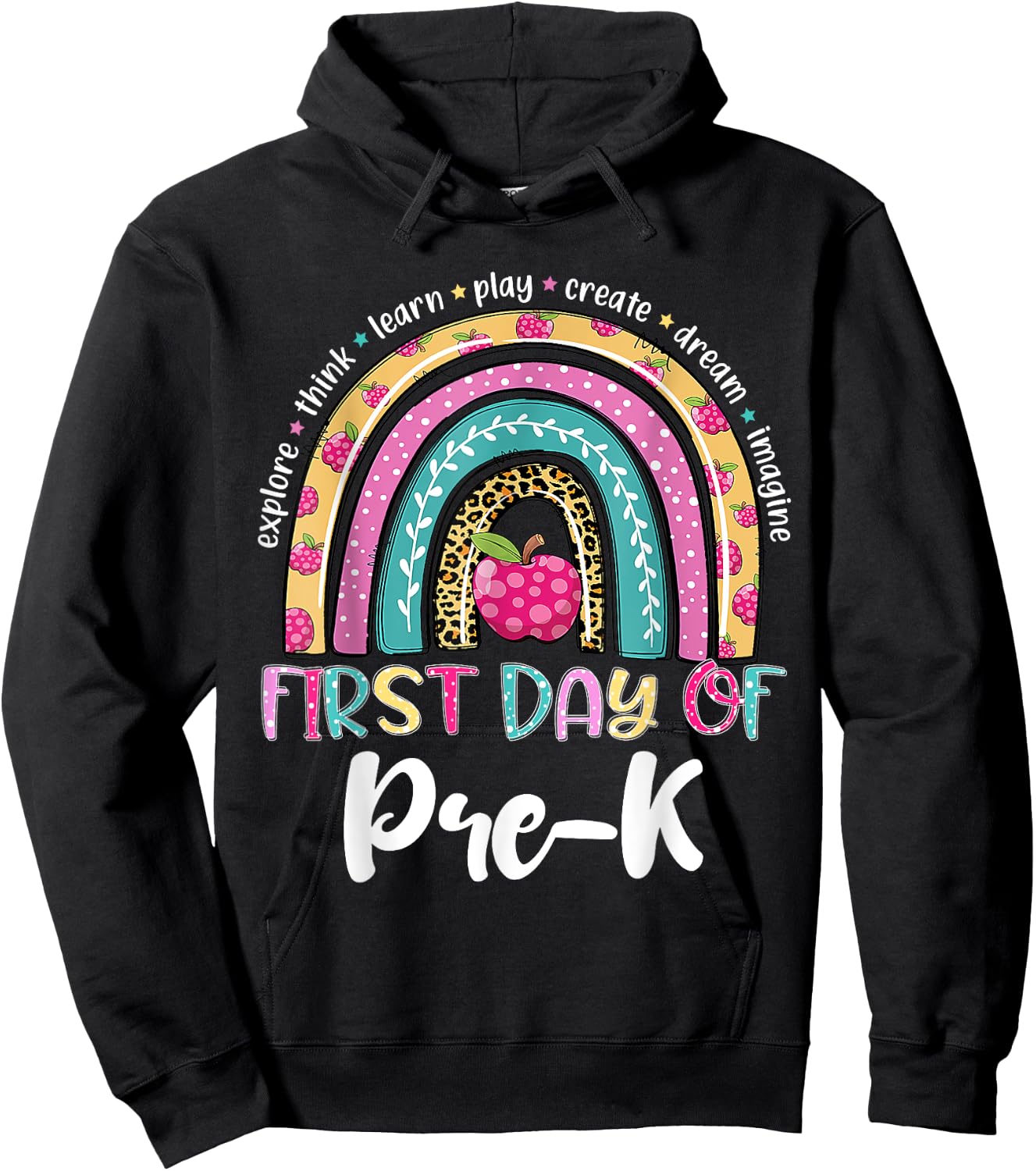 Back To School Shirt Rainbow Happy First Day Of Pre-K Gift Hoodie - Hoodie | Black