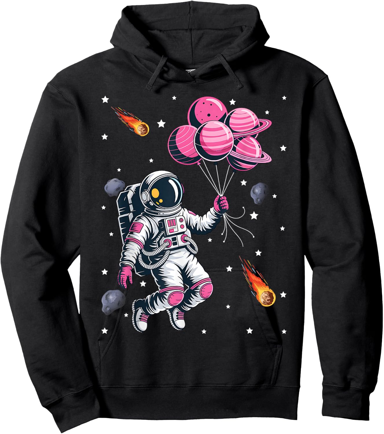 Girl Astronaut Balloon Planets Space Galaxy Girls Kids Hoodie - Hoodie | Black