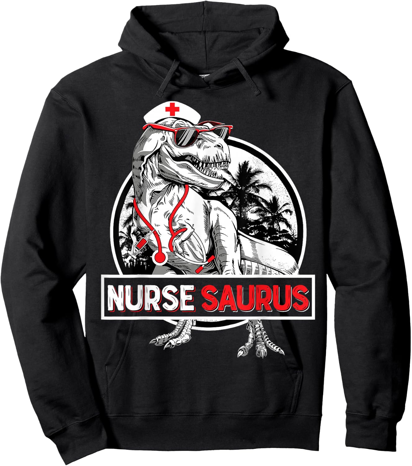 RN Nurse Saurus Nursing School Graduation Dinosaur Men Women Hoodie - Hoodie | Black