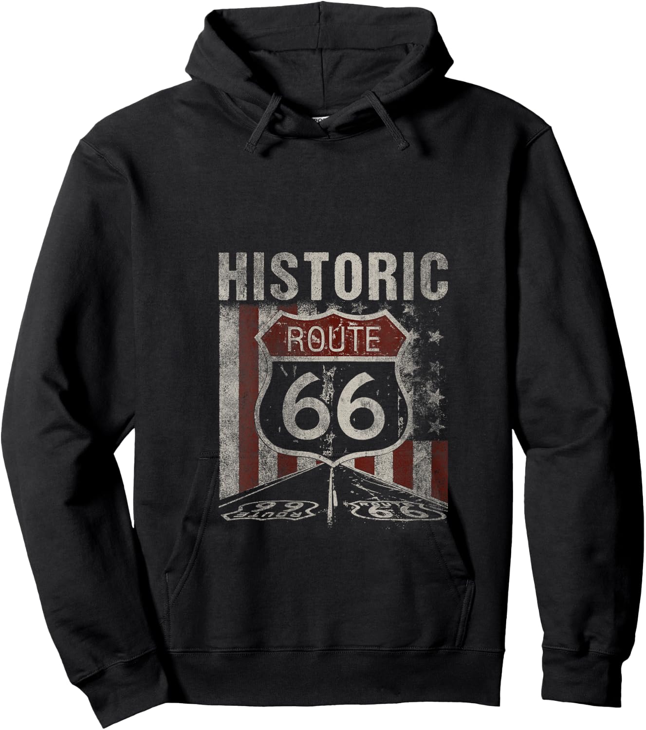 Historic U.S.A. Route 66 Highway Vintage America Road Sign V-Neck Hoodie - Hoodie | Black